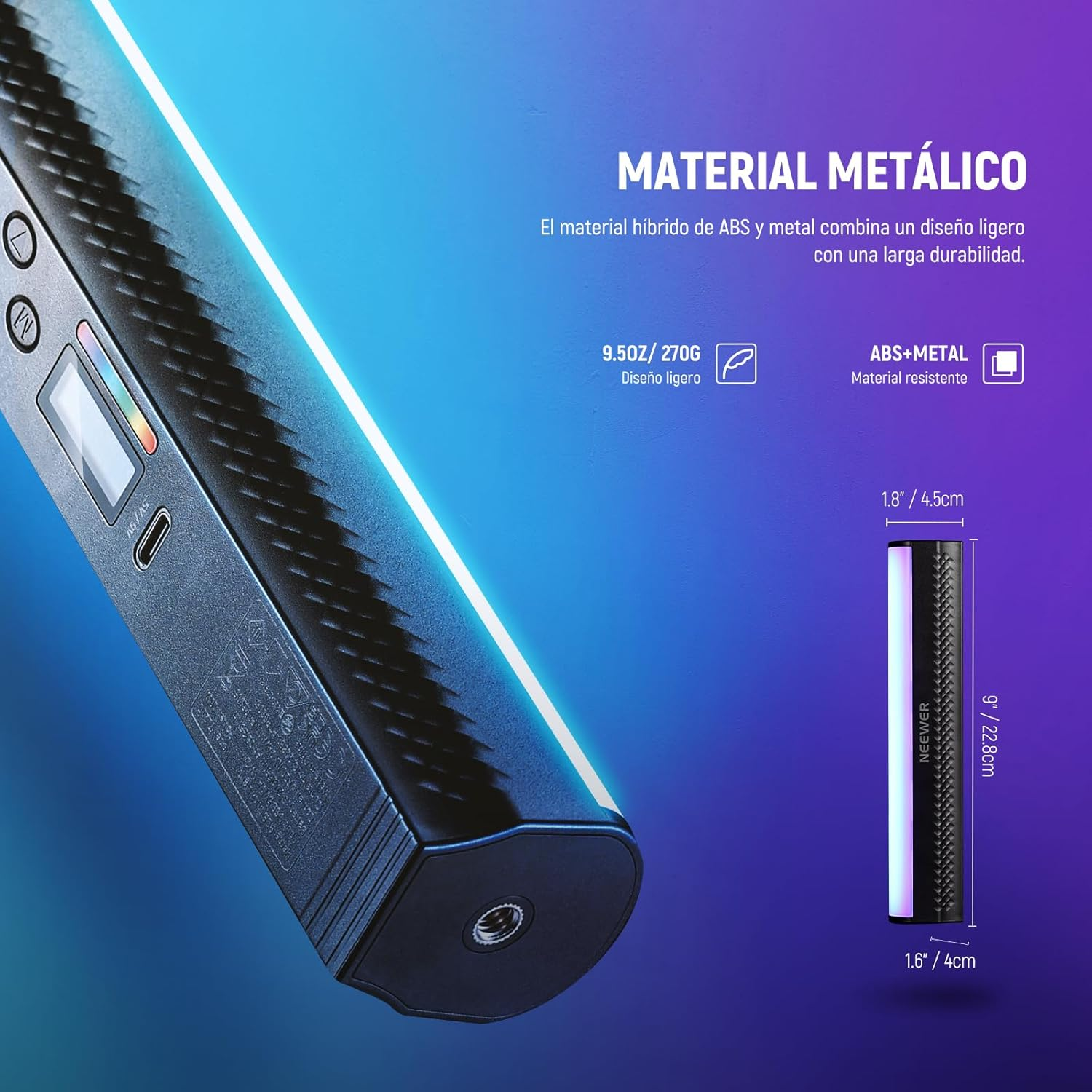 NEEWER RGB Light Wand with APP Control, Magnetic Handheld Photography Video Light Stick,2500K~8500K Dimmable CRI95+ Full Color LED Tube Bar with 2550Mah Battery, 17 Light Scenes for Vlog, TL21C image number 5