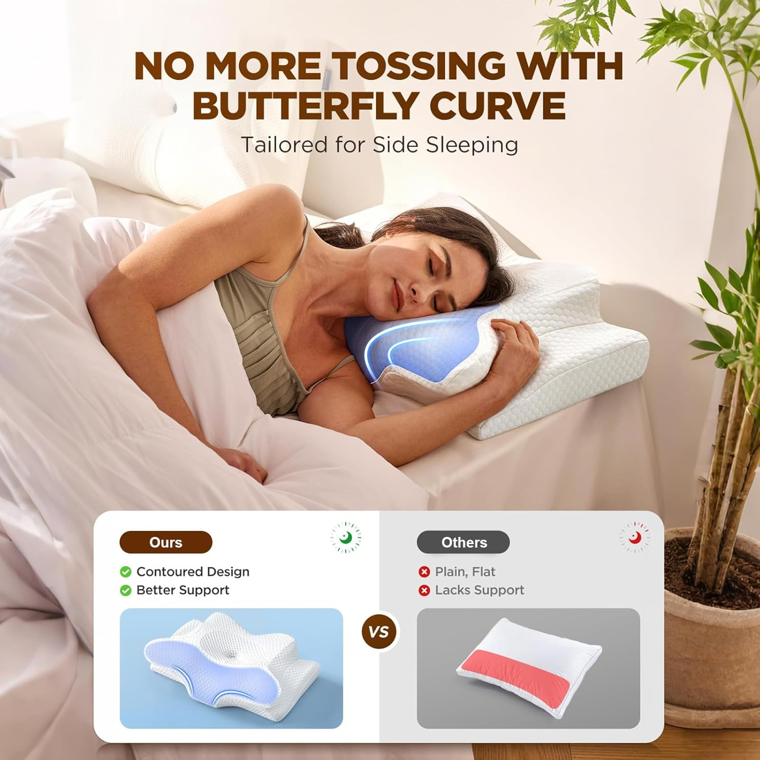 Cervical Neck Pillow Latex Orthopedic Ergonomic Pillows for Neck Pain Relief Side Sleeper Pillow for Neck Support Memory Foam Pillow for Side Back & Stomach Sleepers with Earplugs​ Sleep Mask - 2 image number 6