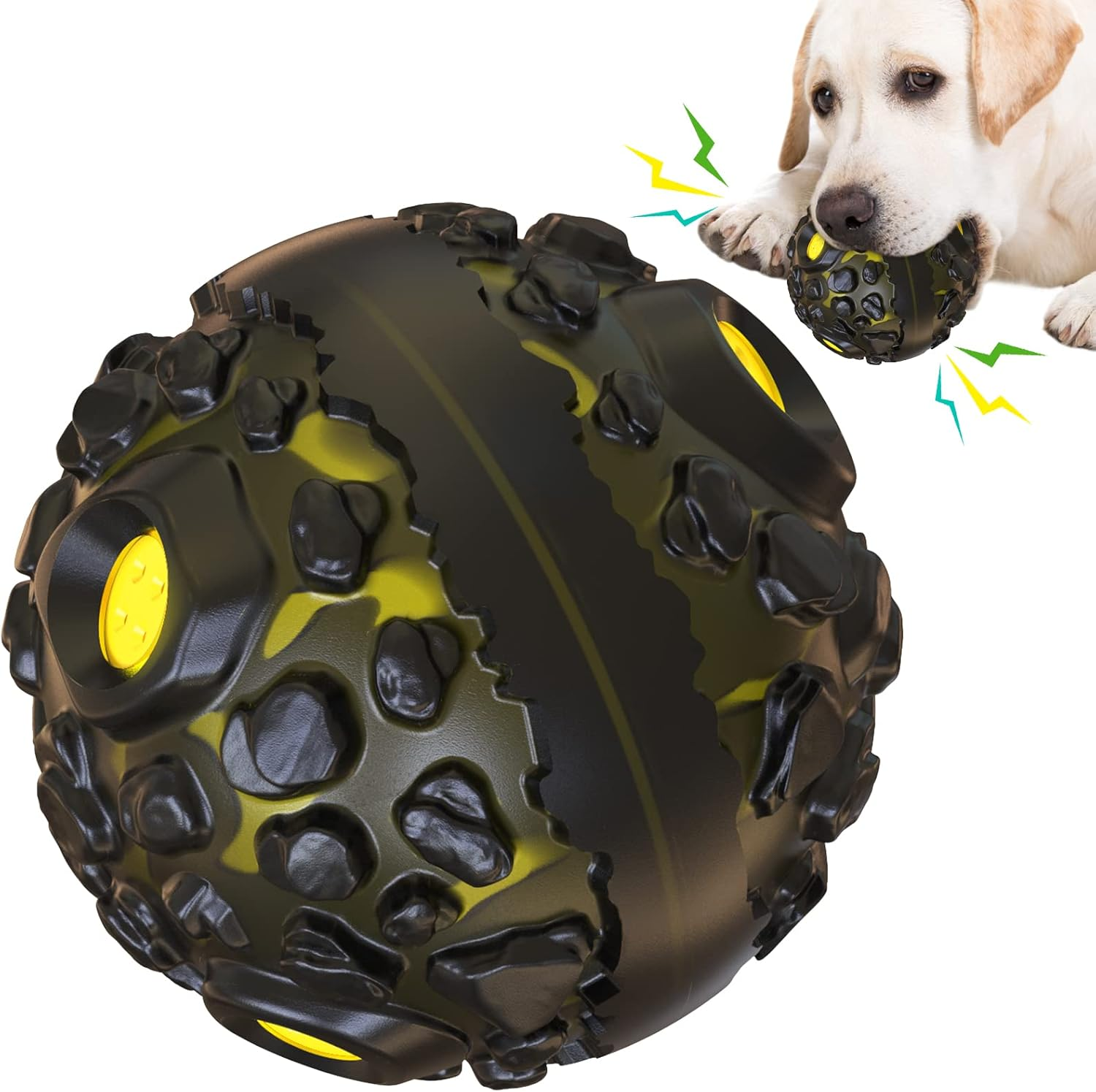 CYBERNOVA Interactive Durable Dog Ball Toys,Dog Chew Ball, Fun Squeaky Sound Ball for Small Medium Large Breeds (Black+ Lake Blue)