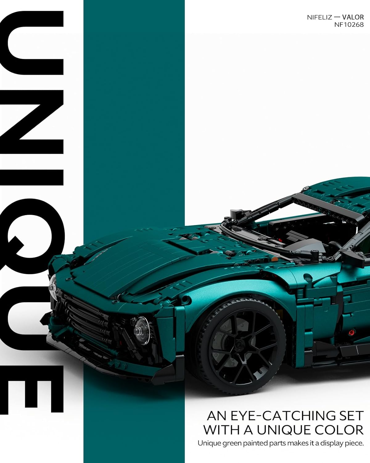 Nifeliz Valor Sports Car Building Set for Adults, 1:8 Scale Model Car to Build and Display, Home or Office D&eacute;cor, Collectible Gift (3374PCS, NF10268) image number 2