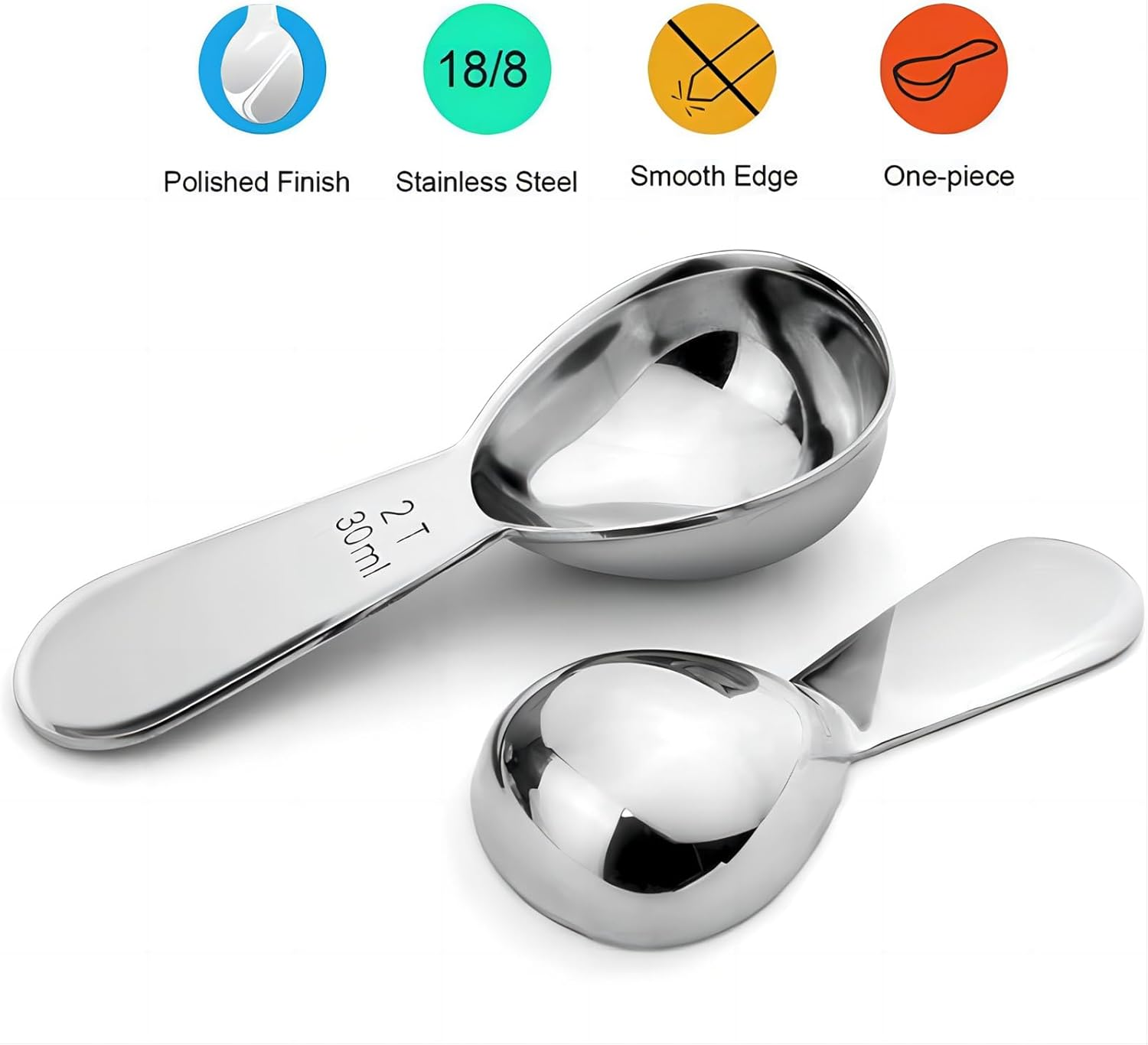 Stainless Steel 430 Coffee Scoop, Coffee Measuring Spoon Short Handle for Measuring Coffee, Milk, Tea,Sugar,Lemon Juice, and Olive Oil,Set of 2(15 Ml & 30 Ml) image number 4