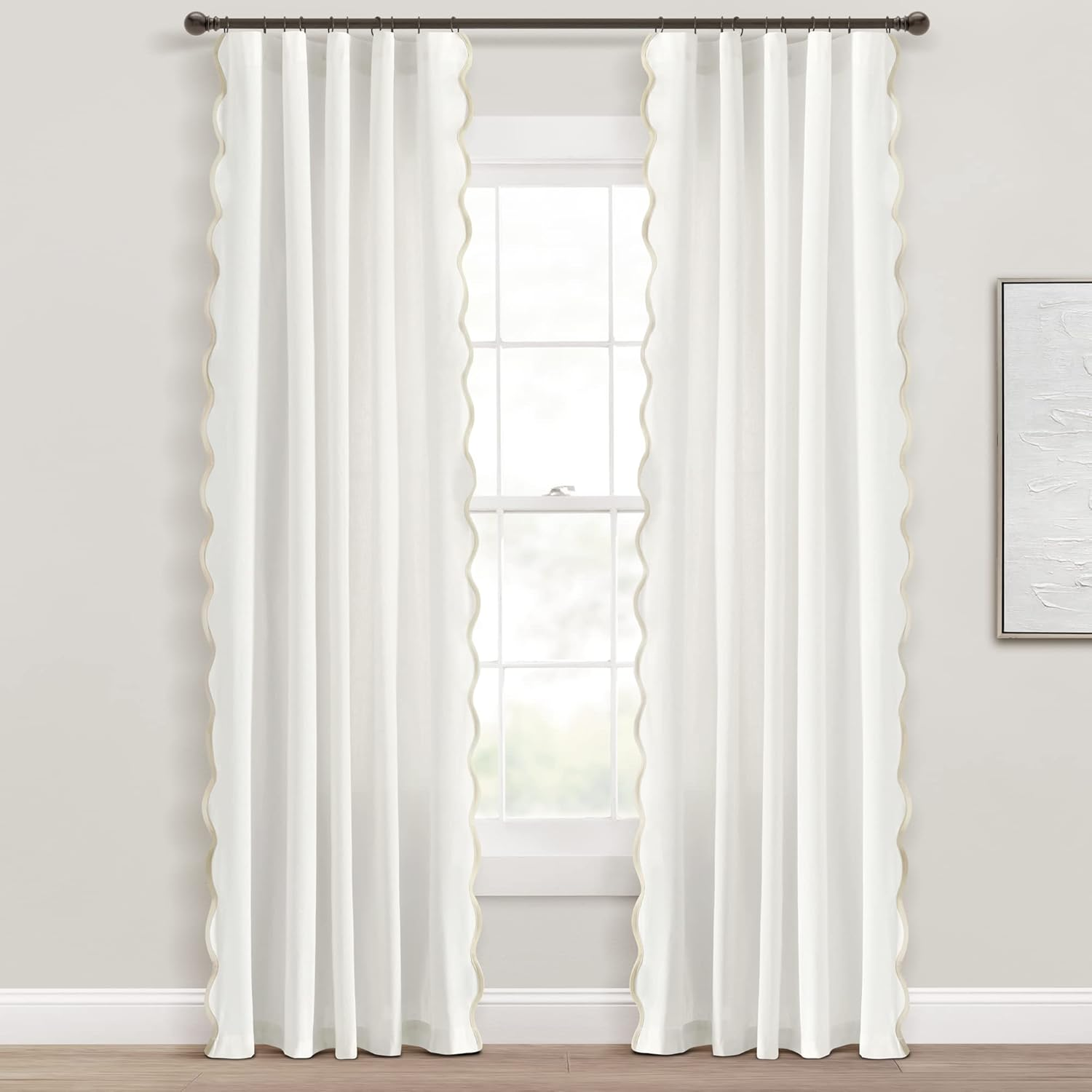 Lush Decor Coastal Chic Scallop Edge Window Curtain Panel Pair, 52" W X 84" L, Gray & Off-White image number 2