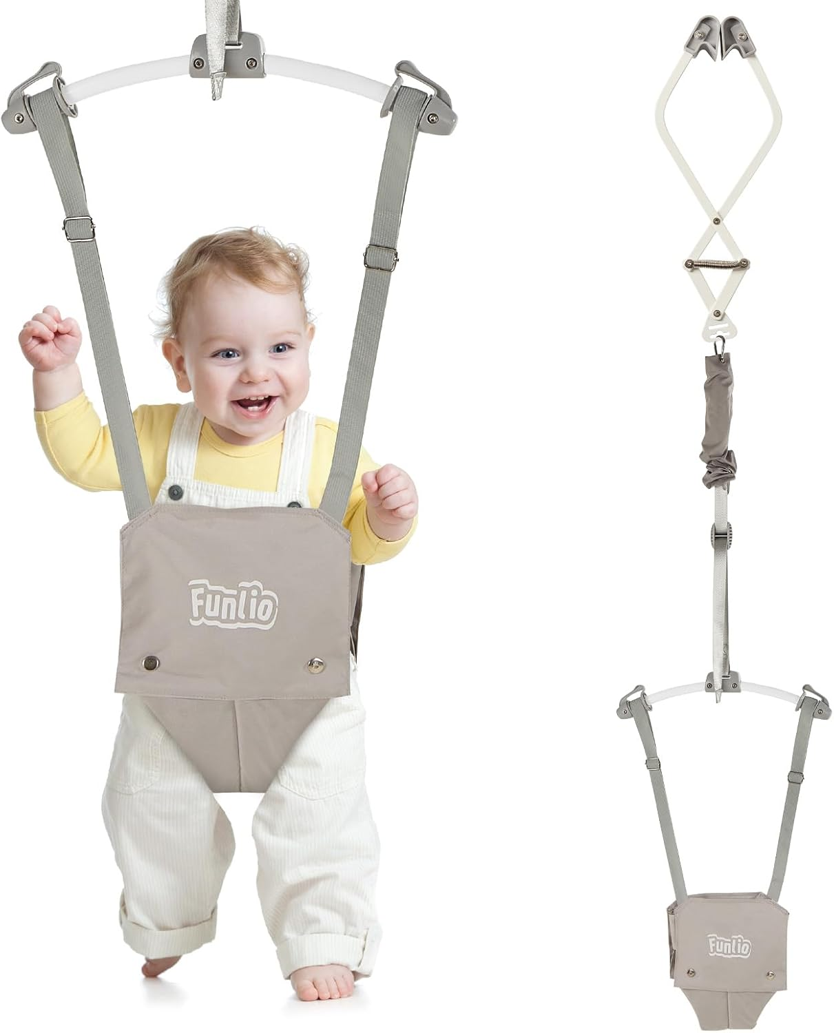 FUNLIO Baby Door Jumper for 6-24 Months (With Door Clamp), Jumper Doorway with Strong Spring & Adjustable Strap, Portable Infant Baby Bouncer, Easy to Assemble, Bearing 40 Lbs, CPC & CE Certified