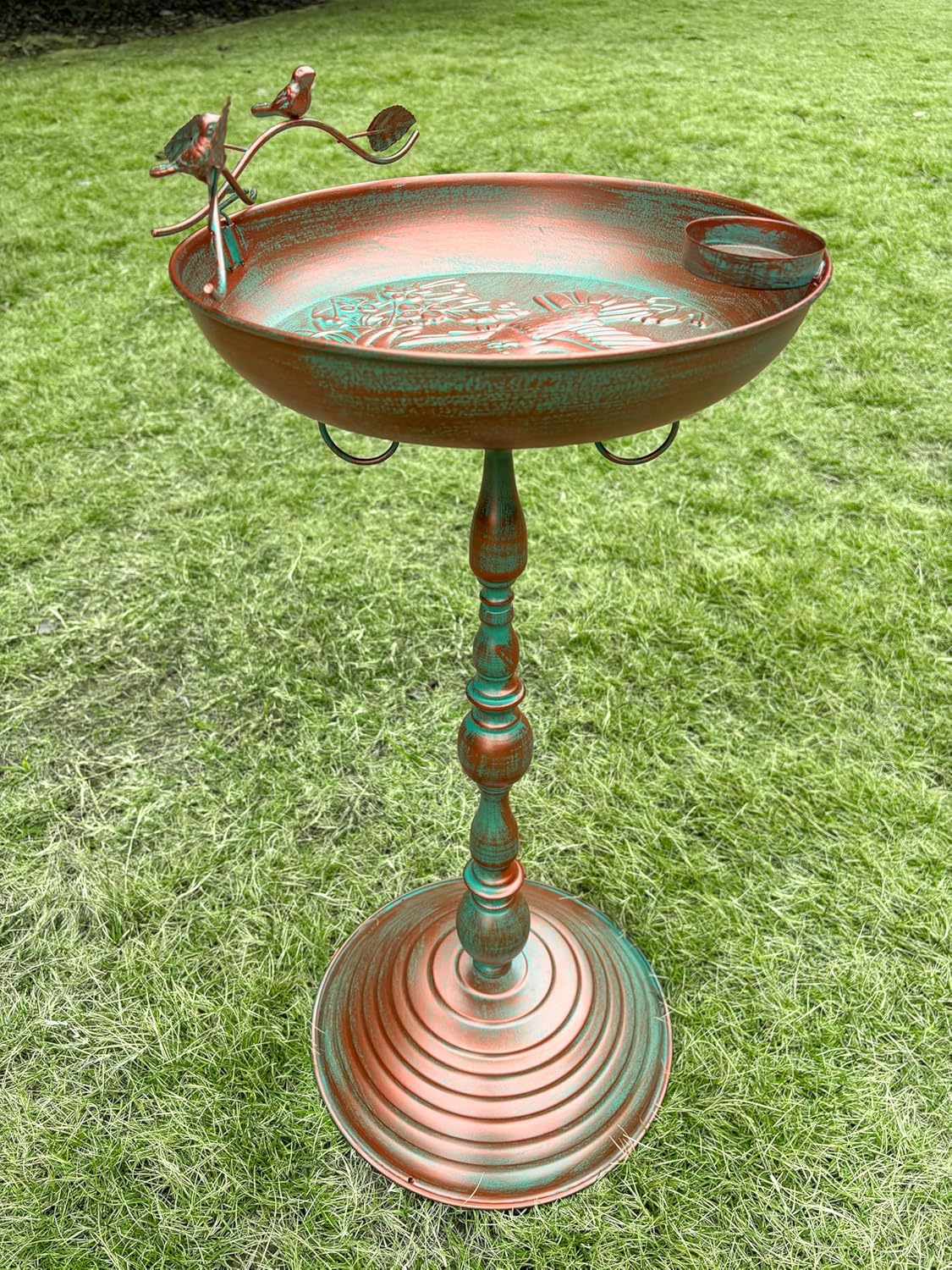 Bird Baths for Outdoors 13&rdquo;W Large Metal Bird Feeder Bowl with Hummingbird Pattern Birdbath and Feeder Freestanding Birdbaths for Garden,Yard Decor(28.7 Inch Tall) (Green-Hummingbird) image number 3