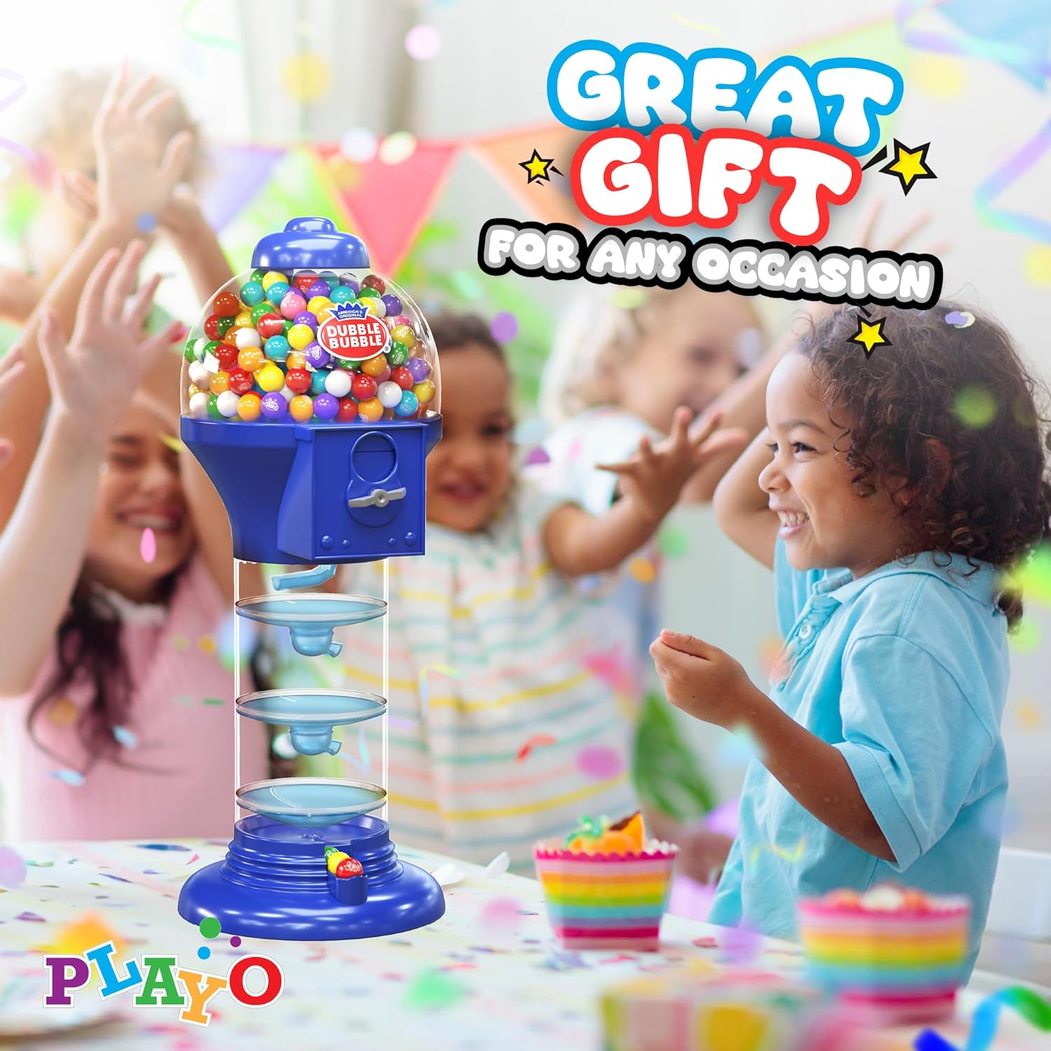 Playo 18" Big Spiral Gumball Machine Toy - Includes Aprox 113 Gum Balls - Kids Dubble Bubble Twirling Style Candy Dispenser - Birthday Parties, Novelties, Party Favors and Supplies (Blue, 18") image number 5