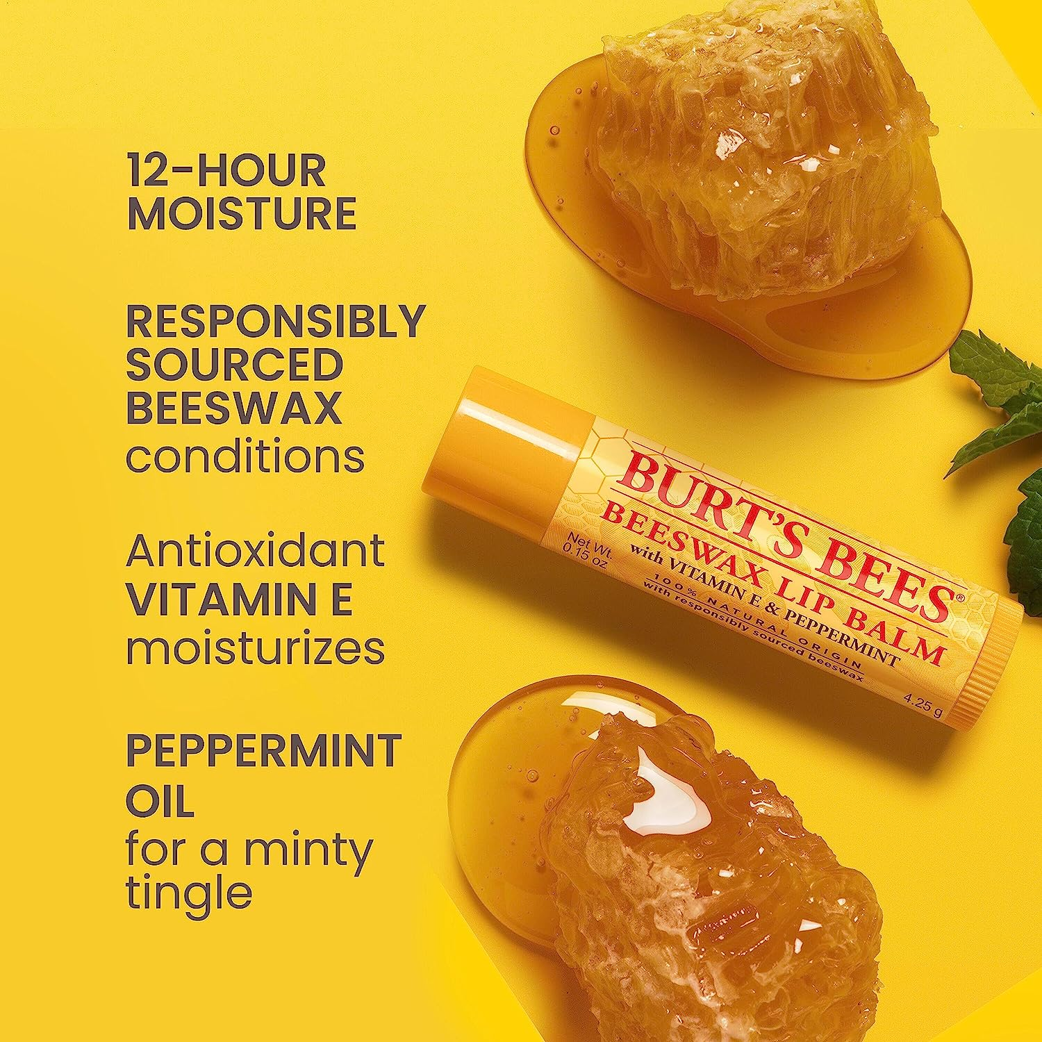 Burt'S Bees Lip Balm, Moisturizing Lip Care, 100% Natural, Sweet Sorbet - Original Beeswax, Cucumber Mint, Coconut & Pear, Vanilla (4 Pack)