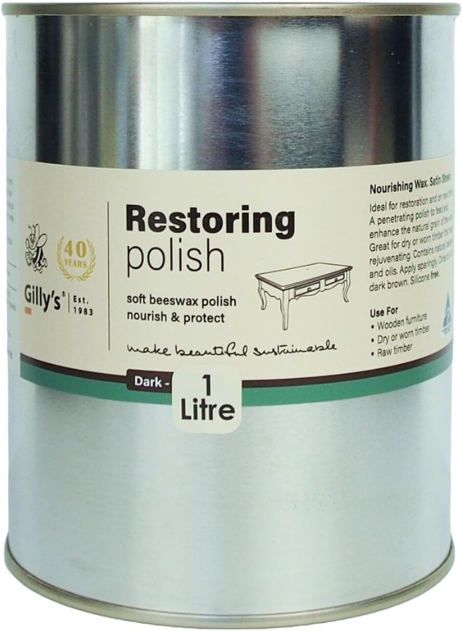 Gilly'S Restoring Polish Dark 1 Litre - Beeswax Wood Polish & Leather Conditioner | Starter Wax for New or Stripped Timber | Enhances Grain, Feeds Timber and Adds Sheen image number 1