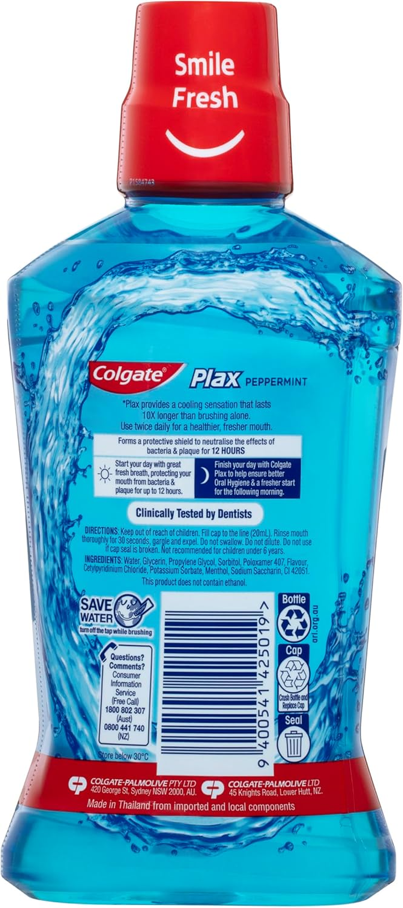 Colgate Plax Antibacterial Mouthwash 500Ml, Peppermint, Alcohol Free, Bad Breath Control image number 5