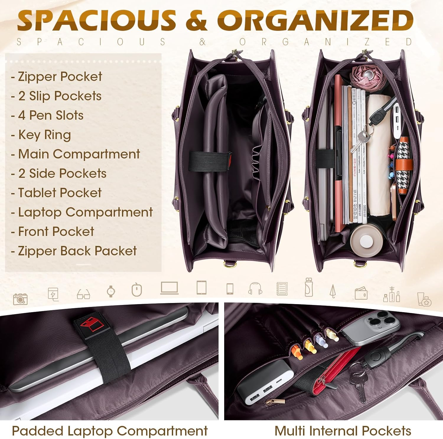 RAINSMORE Laptop Bag for Women 15.6 Inch with Clutch Purse, 15.6 Inch image number 5