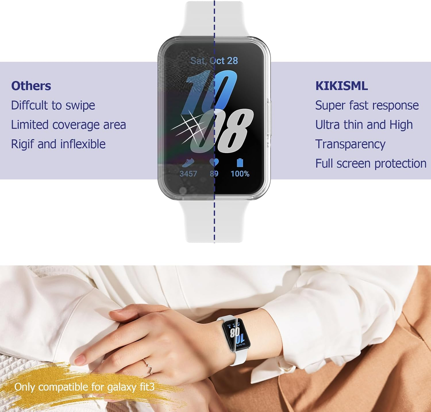 KIKISML 2 PCS Screen Protectors Compatible with Samsung Galaxy Fit 3, Full Protective Ultra Slim Soft TPU Case Cover Compatible with Samsung Galaxy Fit 3 (Clear, Clear) image number 3