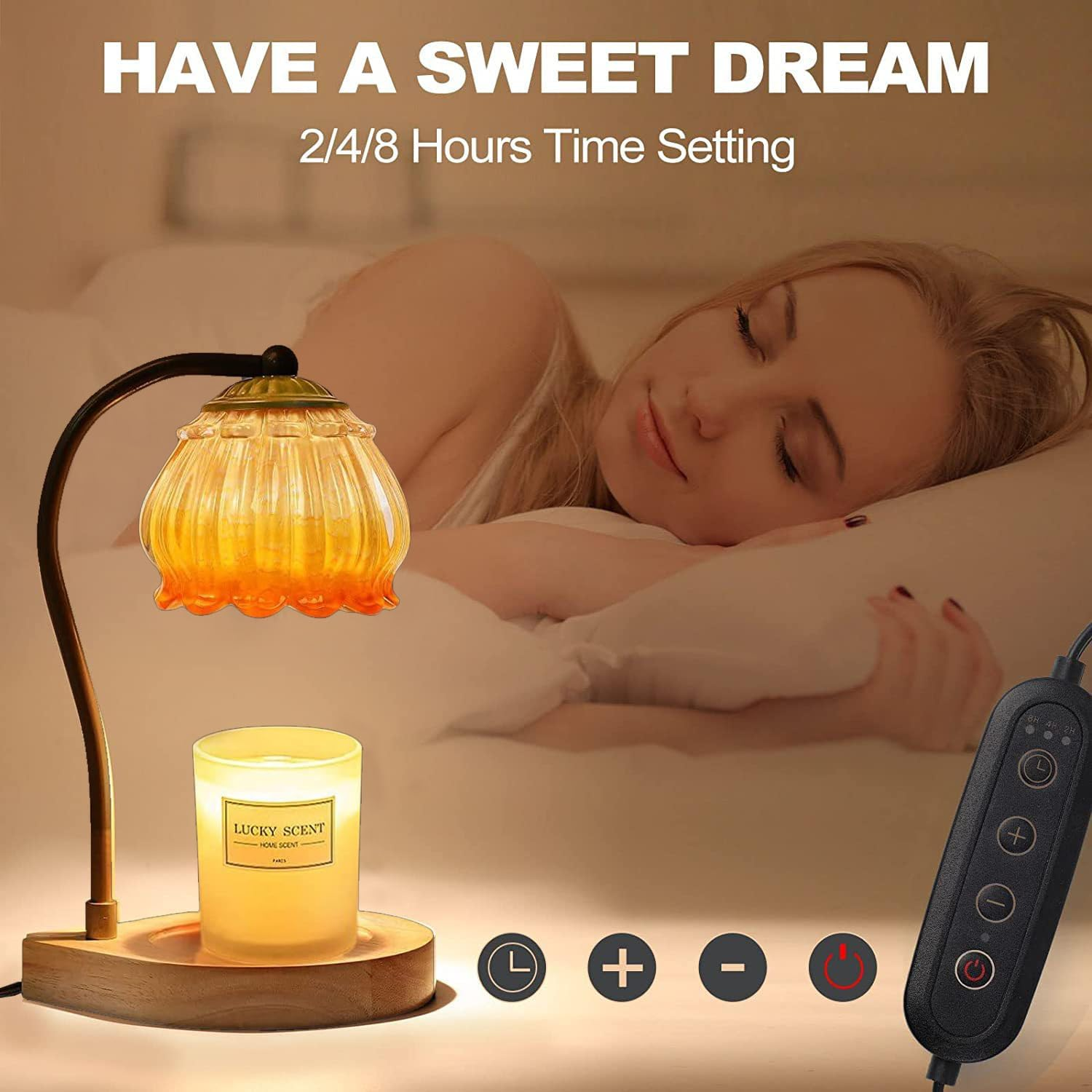 Candle Warmer Lamp with Timer Dimmer,Heat Adjustable,Wax Melt Warmer with 2 Bulbs,Home Decor beside Lamp Gifts for Jar Candles,Scented Candles,Home Decoration (Retro Yellow) image number 6