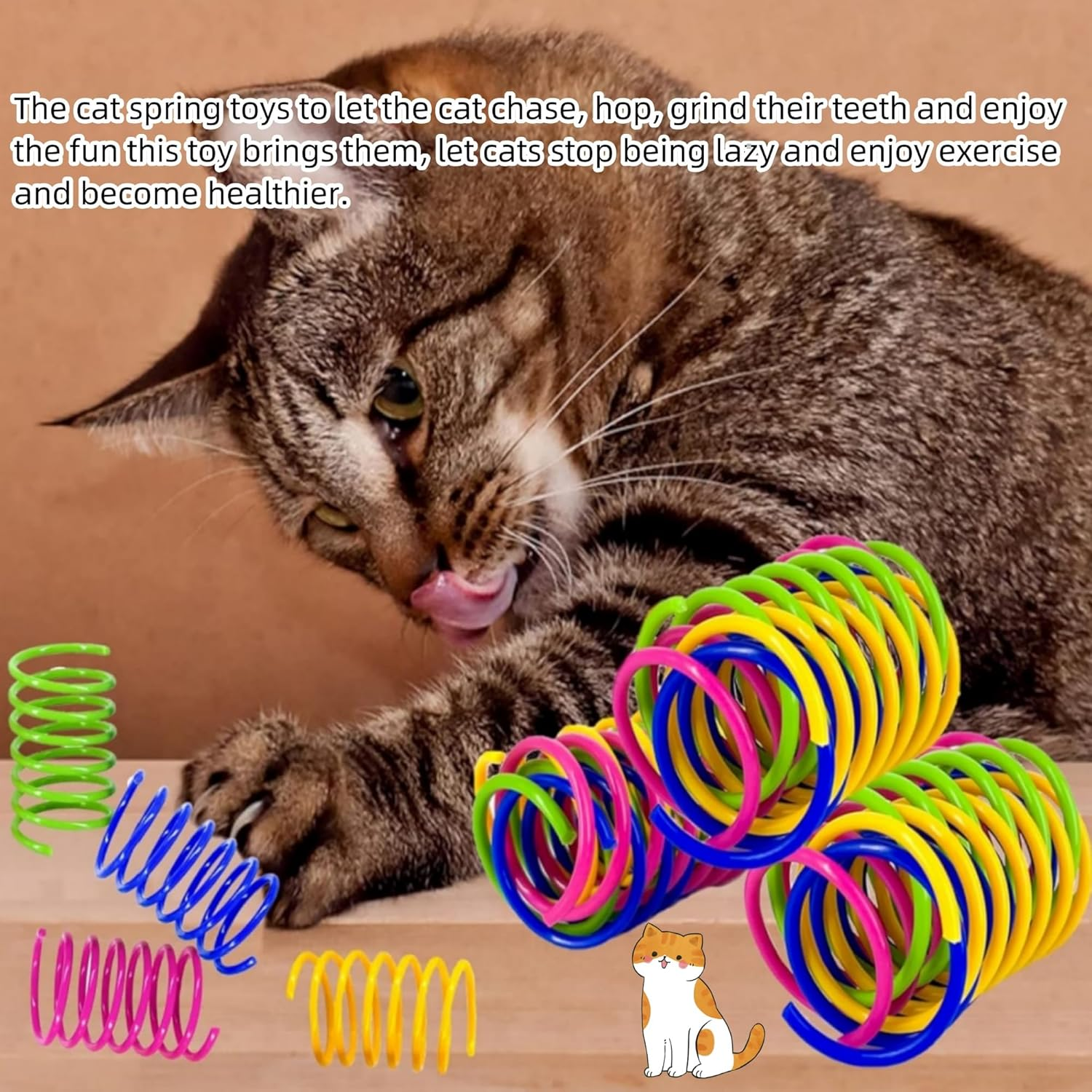 32 Pack Cat Spring Plaything, Colorful Interactive Cat Plaything Plastic Coil Springs Cat Toy for Swatting, Biting, Kitten Plaything image number 6