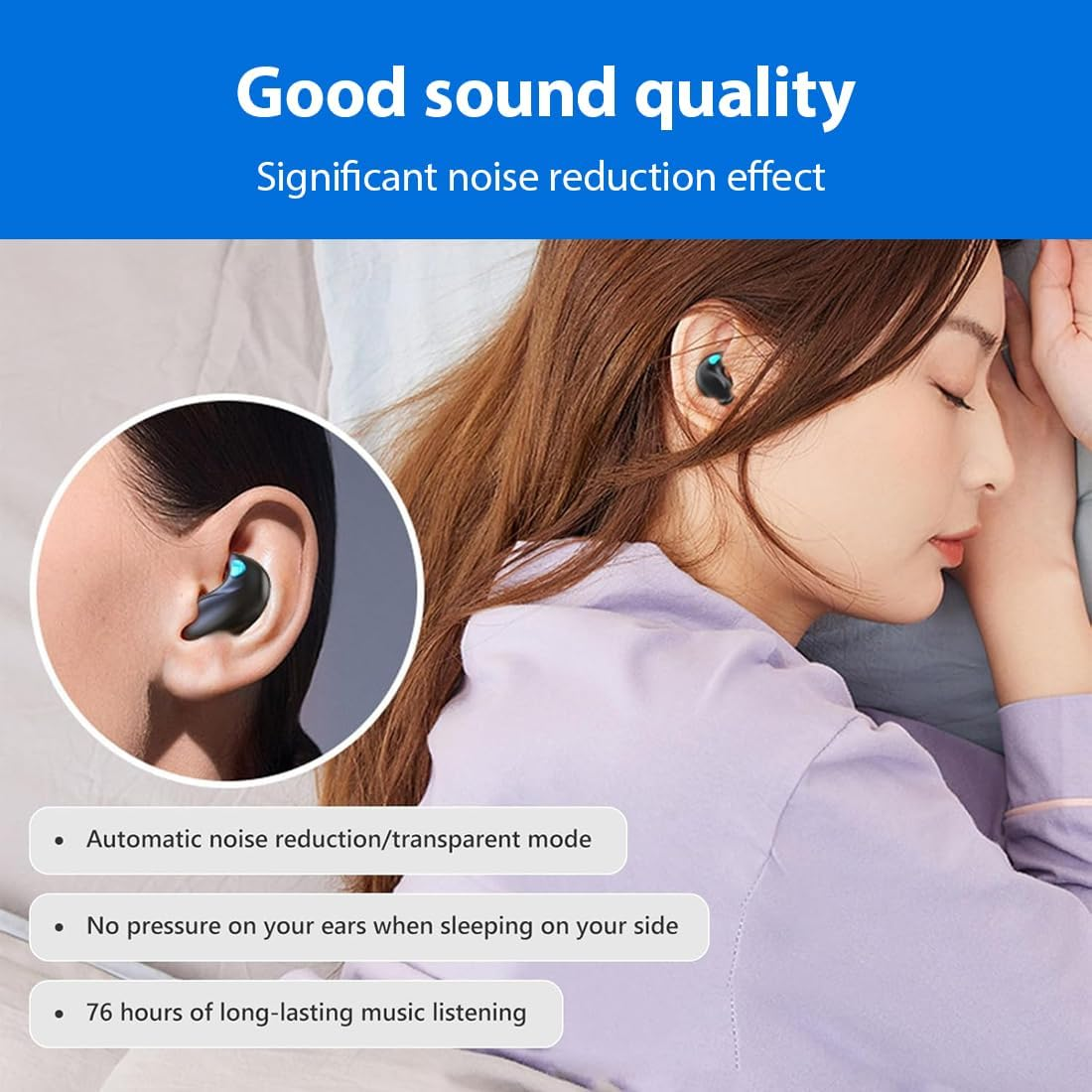 Tomedeks Mini Invisible Smallest Headphones Bluetooth In-Ear Wireless Headphones Bluetooth In-Ear Headphones for Sleeping Wireless Sleep Earbuds Headphones image number 3