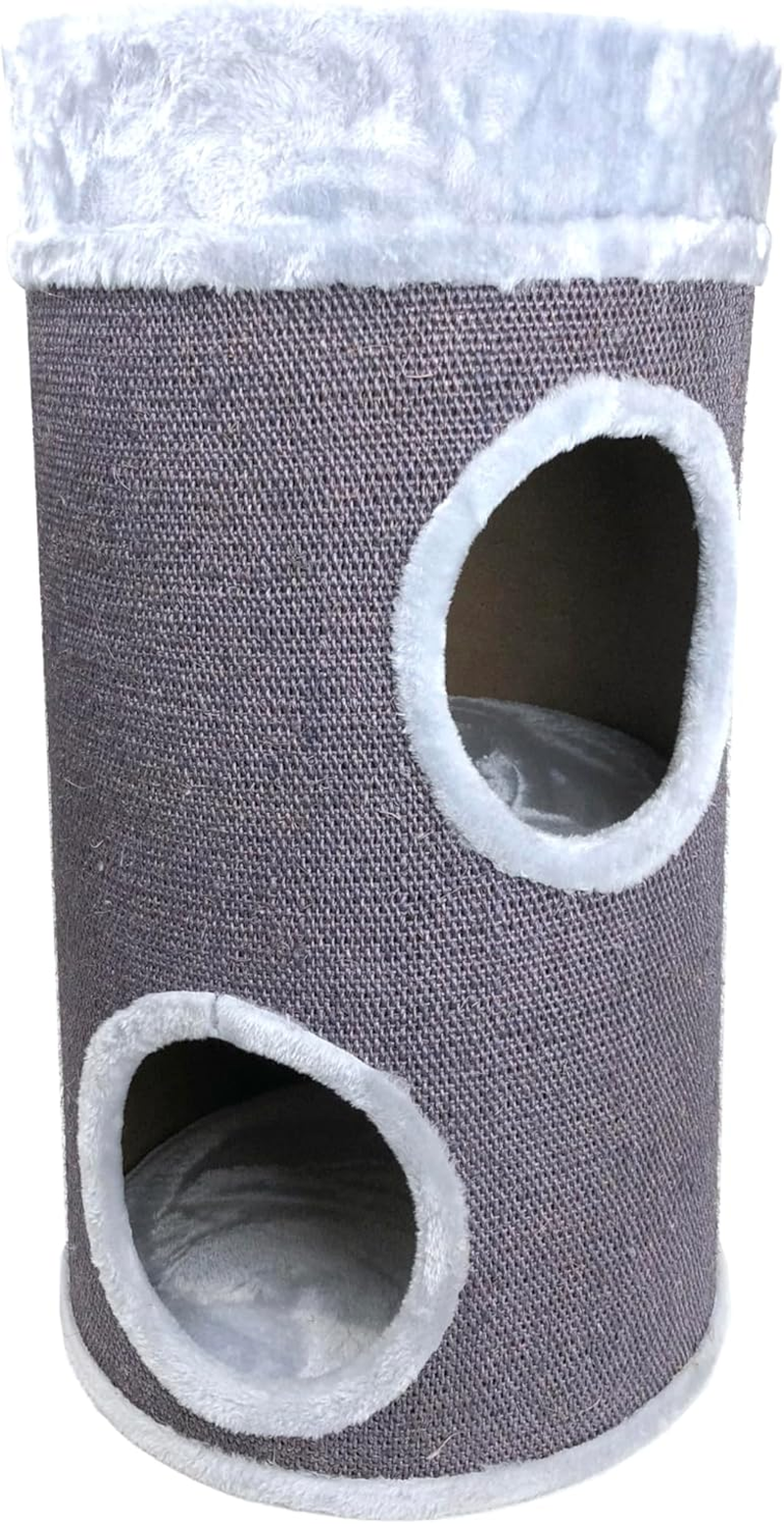 Cat Scratch Hideaway Mini Drum Grey, 65Cm Height - Cat House, Soft Plush Material, Ventilated