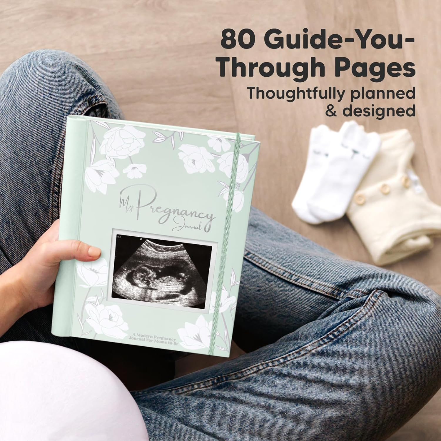 Keababies Pregnancy Journal, Announcements - 80 Pages Hard Cover Book for Mom to Be, New Moms First Time Expecting Baby Album and Memory (Sage) - Sage image number 2