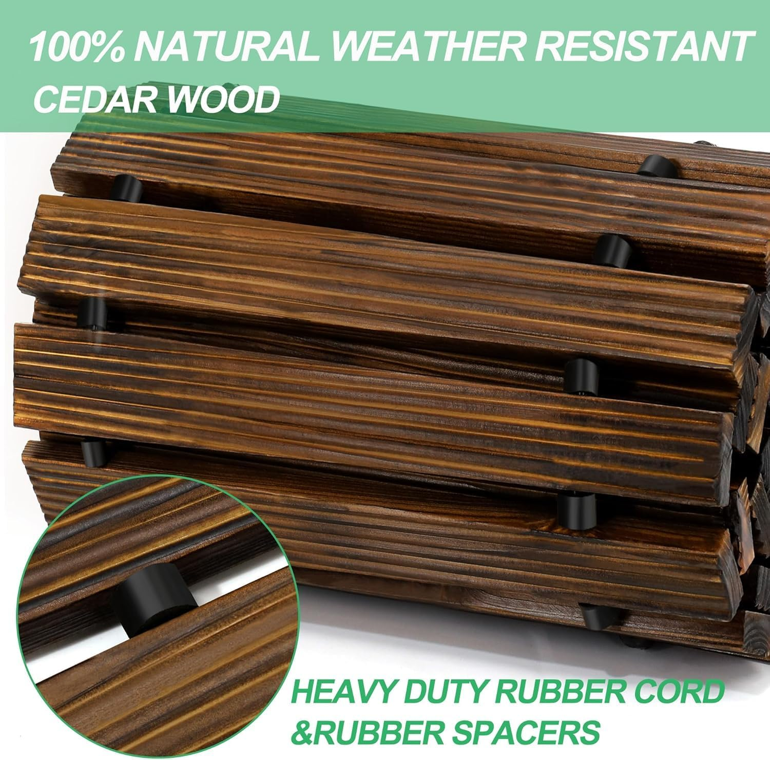 2.5M Wooden Garden Pathway, Outdoor Roll-Out Cedar Curved Walkway, Patio Path Decorative Garden Boardwalk, Weather-Resistant Roll-Up Beach Wood Road Floor, Wedding Party Pathways(Carbonizing) image number 2