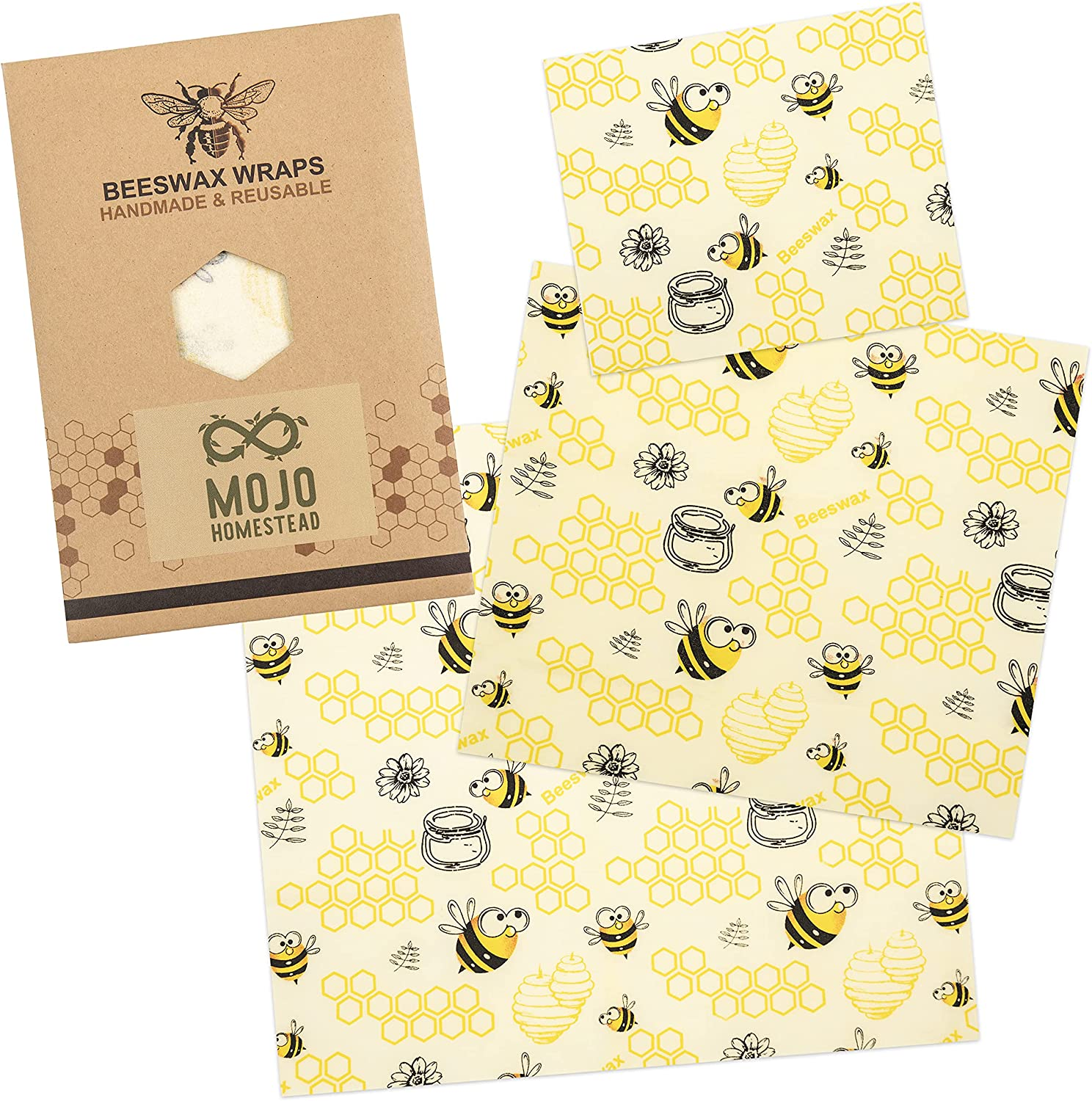 Beekeeper and Australian Farmer Approved Organic Reusable 3 Pack Beeswax Food Wraps by Mojo Homestead - Eco-Friendly, Zero-Waste, Biodegradable, Easy Clean, Keeps Food Fresh, No Plastics, FDA Approved image number 4