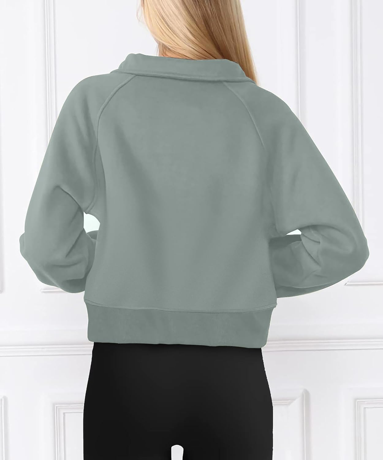 Oyamiki Womens Sweatshirt Long Sleeve Half Zip Pullover Tops Fashion Cropped Hoodie Casual Fall Fleece Lined with Thumb Hole image number 5