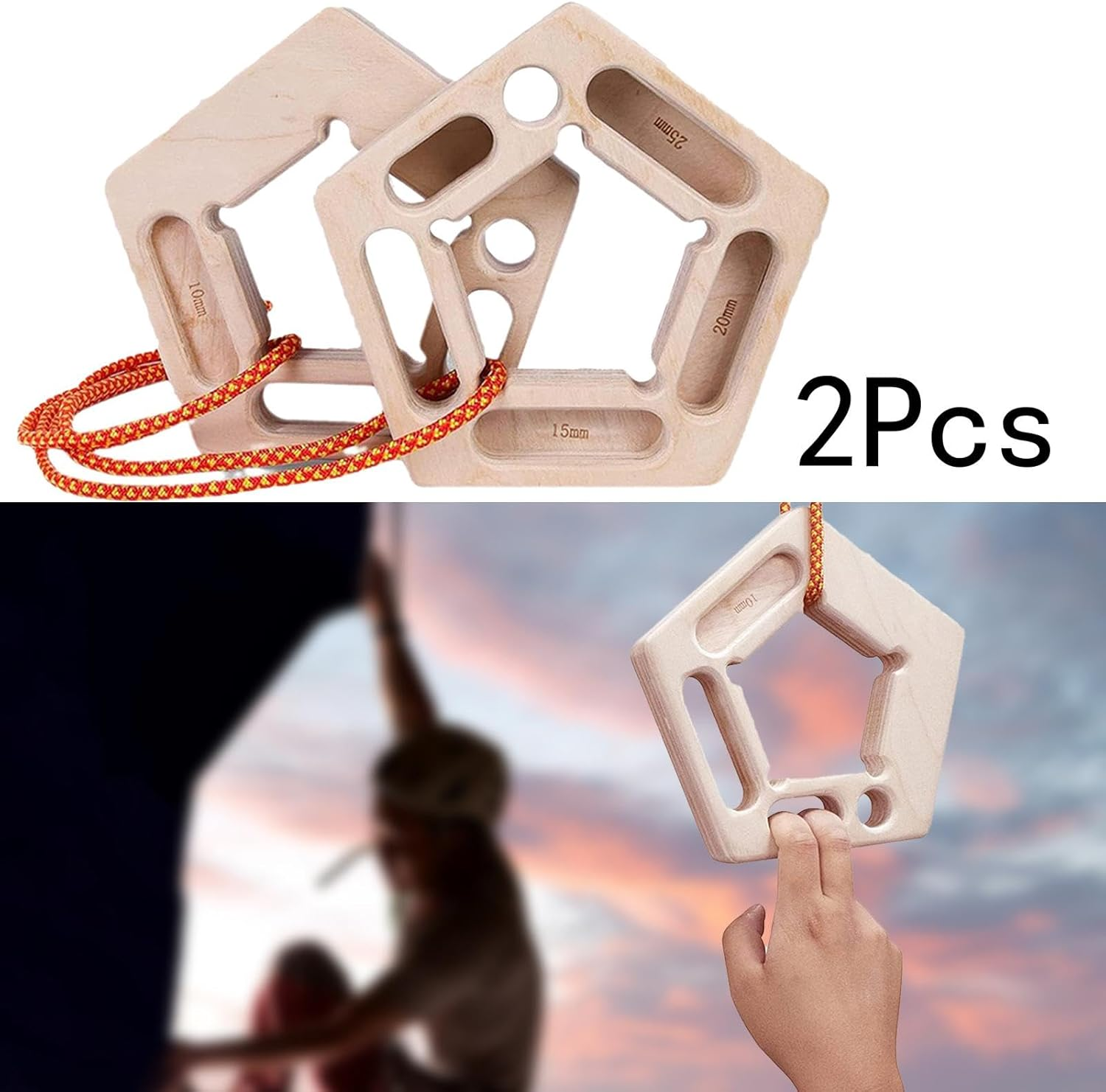 Ｂｅｓｇａ Grip Trainers Board Climbing Hang Holds Training Board Fingerboard Double Side Fitness with Rope Wooden Rock Climbing Holds
