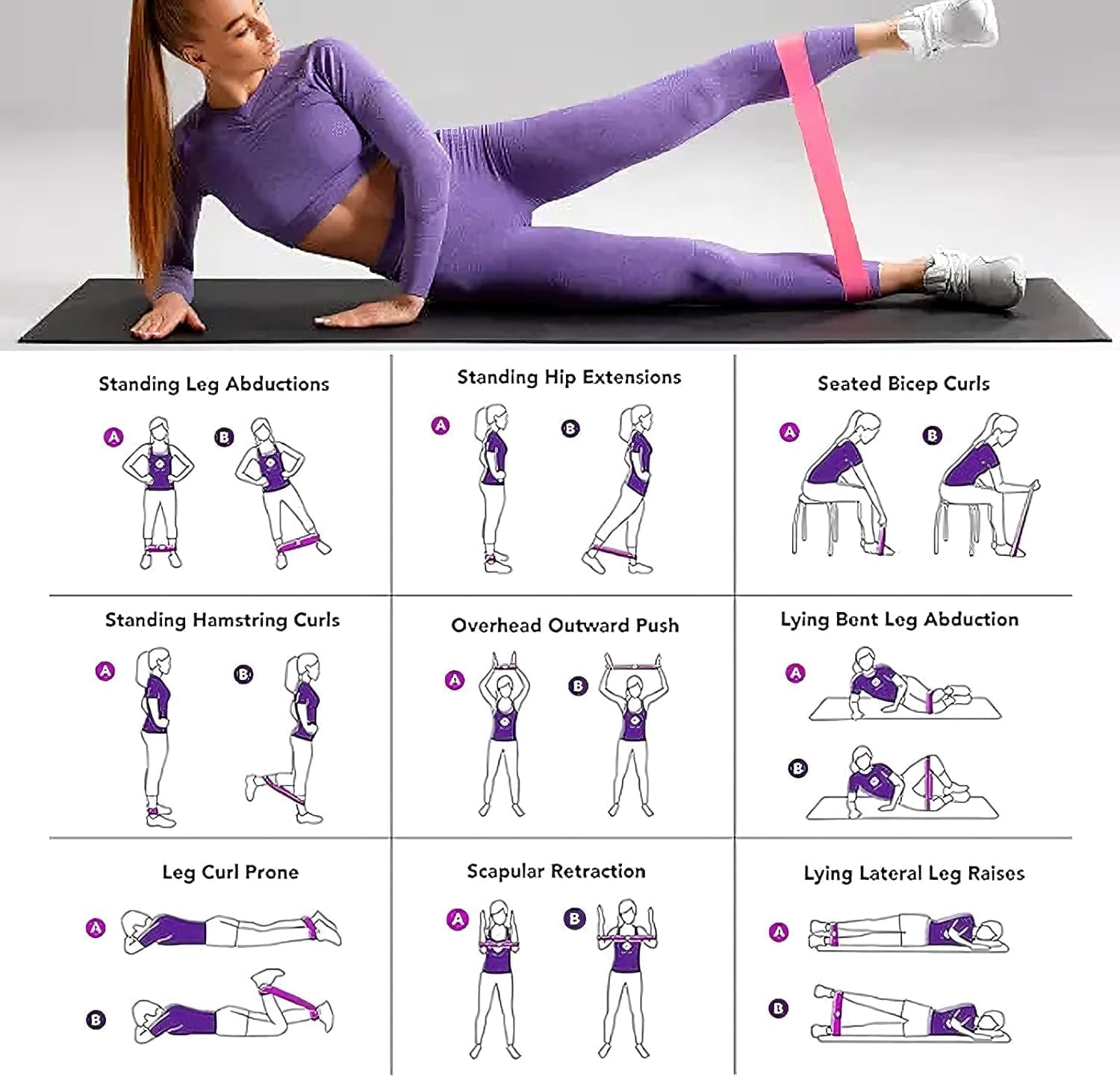 QYINXIU 5 Pcs Exercise Bands, Resistance Loop Exercise Bands, Exercise Bands for Home Fitness, Stretching, Strength Training, Physical Therapy, Elastic Workout Bands image number 2