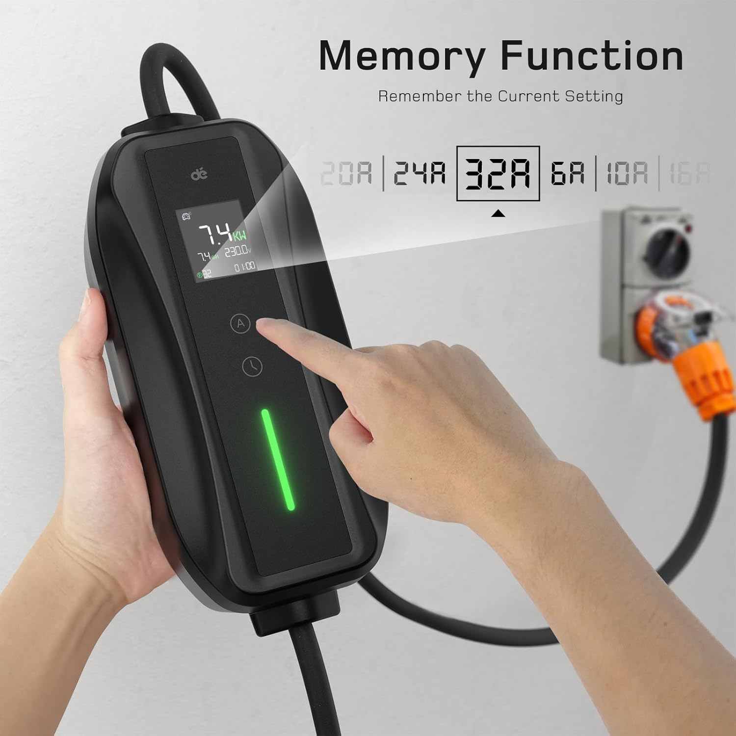 D&eacute; Type 2 EV Charger 7Kw 32A 10M Portable 5PIN |1-Phase|500V| Adjustable Currentfor 6A-32A for Tesla BYD MG and All Type 2 Electric Car image number 1