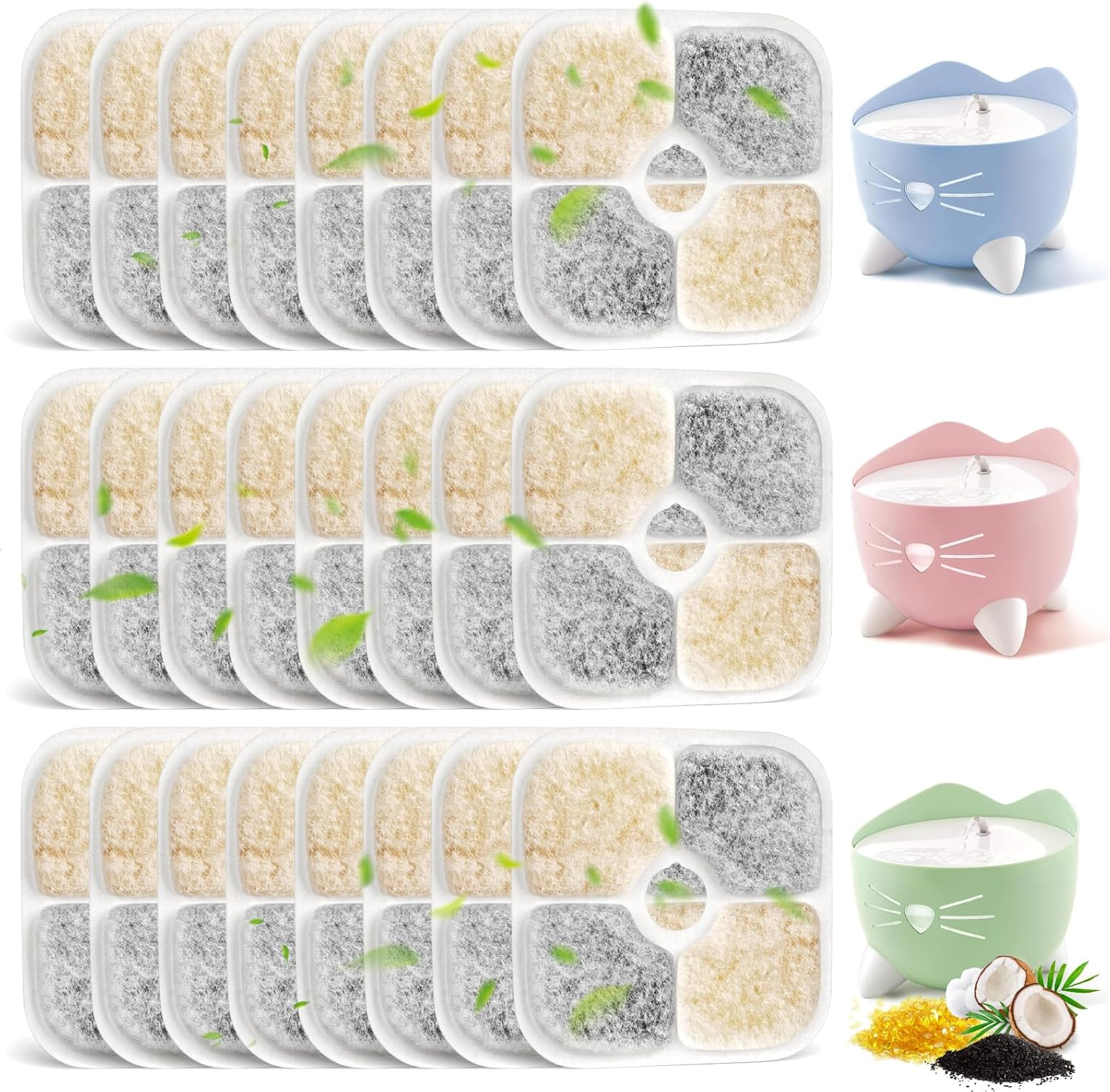 Pack of 24 Cat Fountain Filters, Replacement Filter 2.5 L Drinking Fountain for Cat Filter, Three-Layer Filtration System, Cat Drinking Fountain Filter with Resin Activated Carbon image number 4