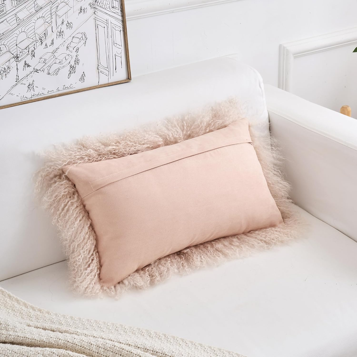 Genuine Mongolian Lamb Fur Pillow Cover &ndash; 30X50Cm Soft Curly Wool Cushion Case &ndash; Luxurious Decorative Accent for Sofa, Bed, or Chair (Dusty Pink) image number 3
