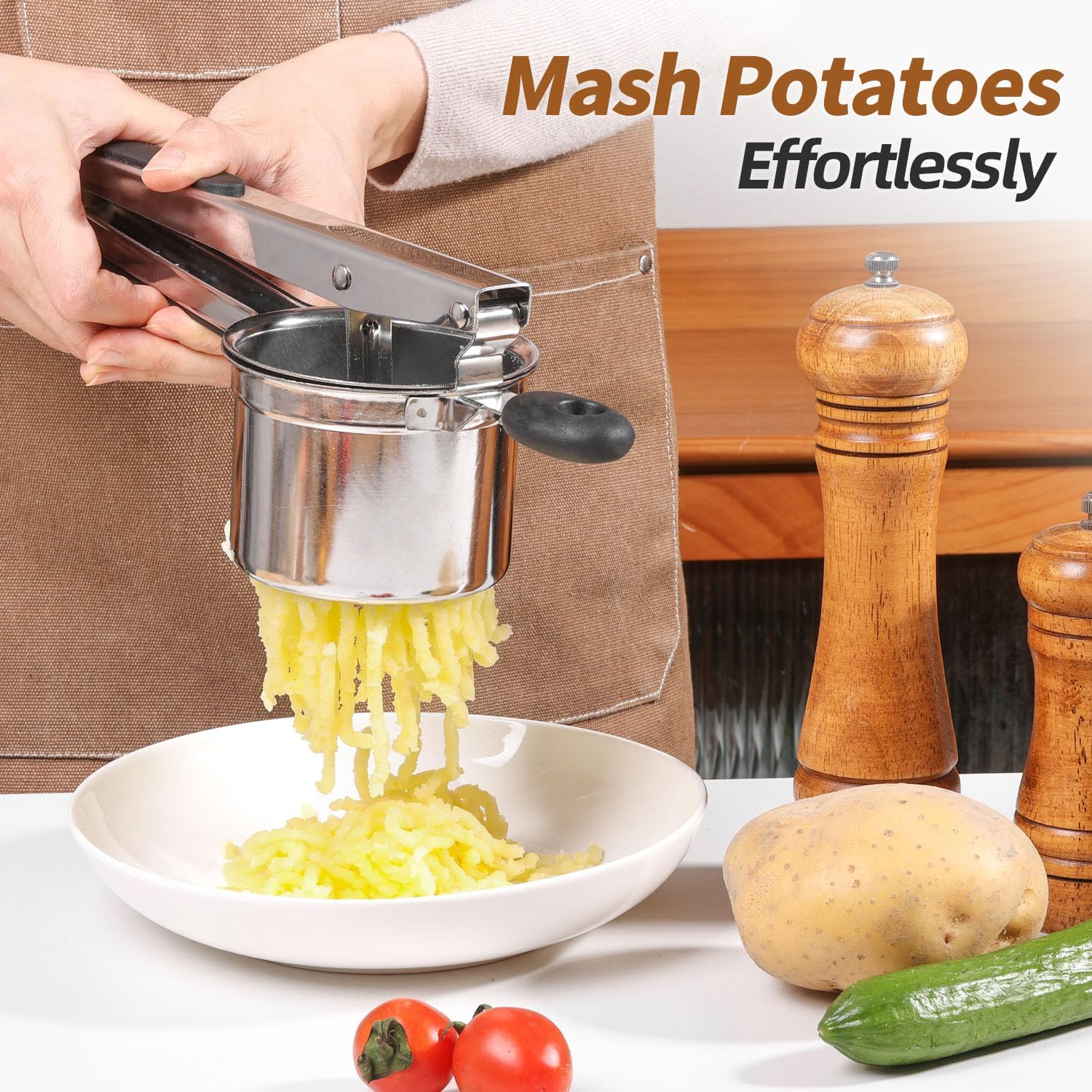 Yopinmall 15 OZ Potato Ricer, Stainless Steel Potato Masher with Silicone Handle Heavy Duty Ricer for Mashed Potatoes Kitchen Tool Potato Press Kitchen Gadget 4 Interchangeable Discs image number 6