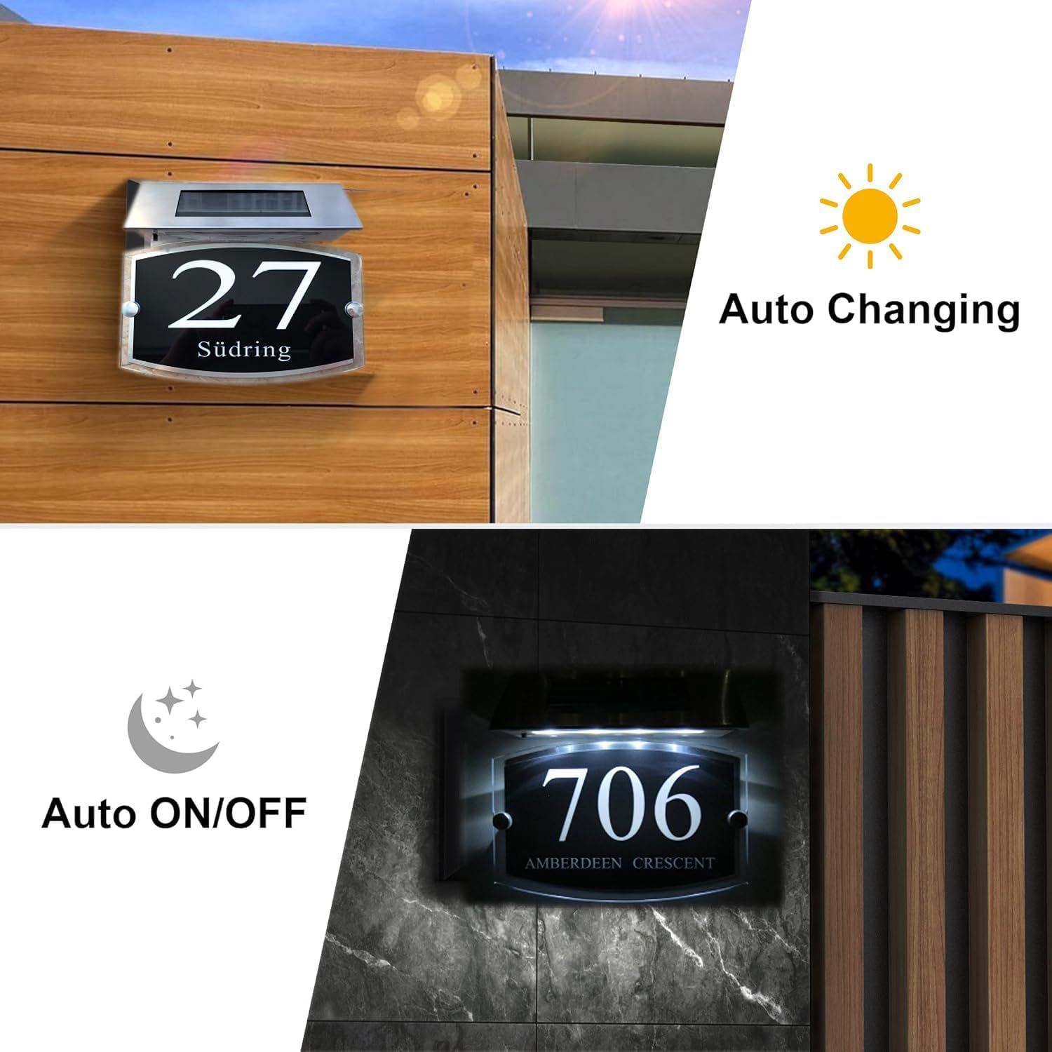 Waterproof Solar Light House Signs Plaques Door Numbers 1-99999 Street Name LED Modern image number 5