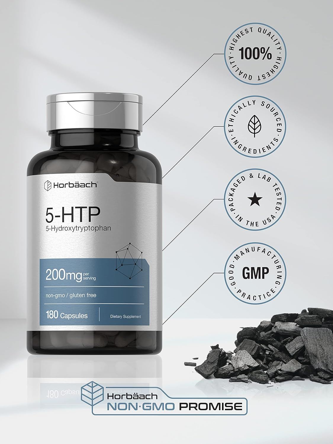 5HTP 200Mg Capsules | 180 Capsules | Griffonia Simplicifolia | 5HTP Extra Strength Supplement | Non-Gmo, Gluten Free | 5 Hydroxytryptophan | by Horbaach image number 2