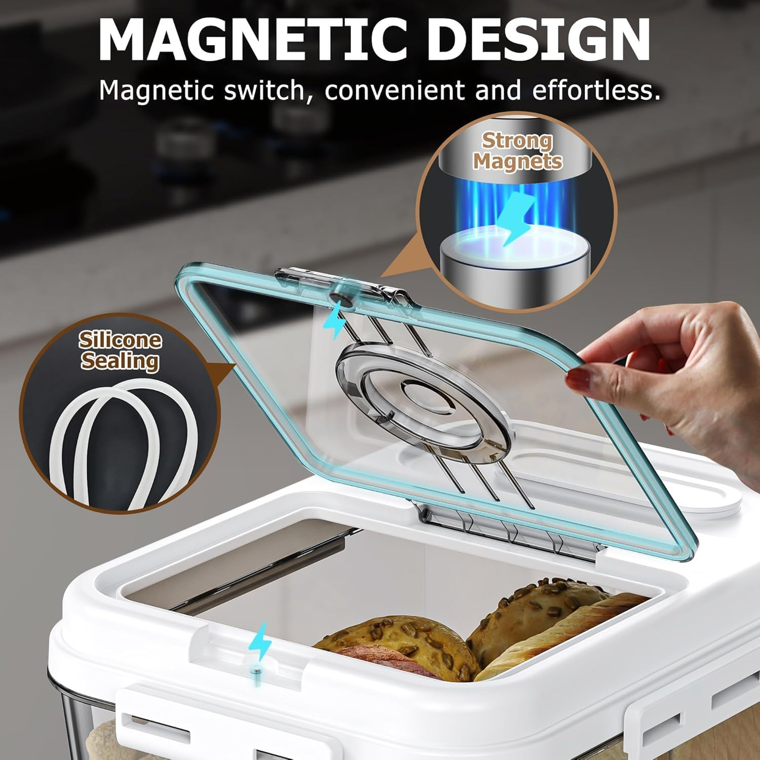 Kitchen Countertop Bread Box, Airtight Storage Container with Time Recording Lid, White (Small)