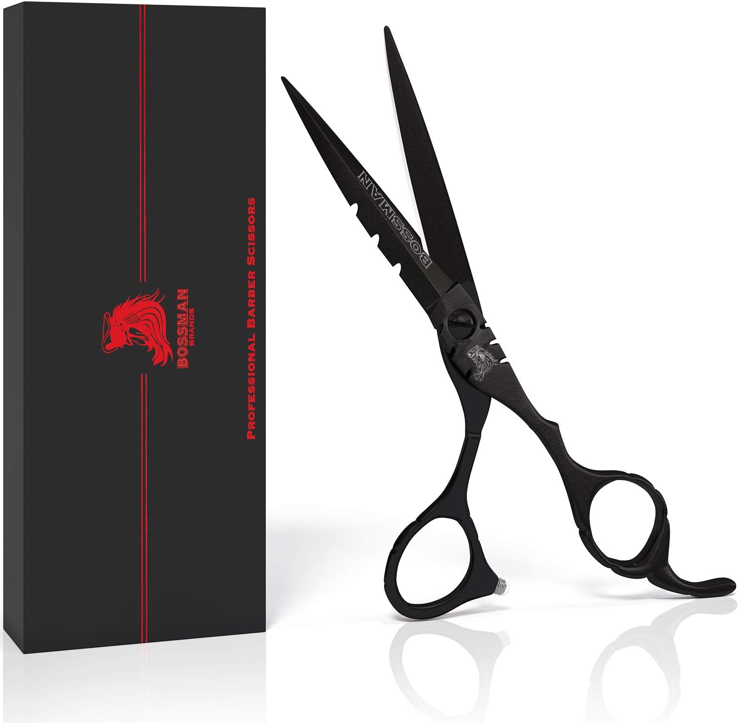Bossman Professional Barber Scissors - 5.5 Inch - Black Stainless Steel Hair Shears - Beard and Mustache Scissors for Men - Barber Shears for Hair Cutting and Trimming image number 1