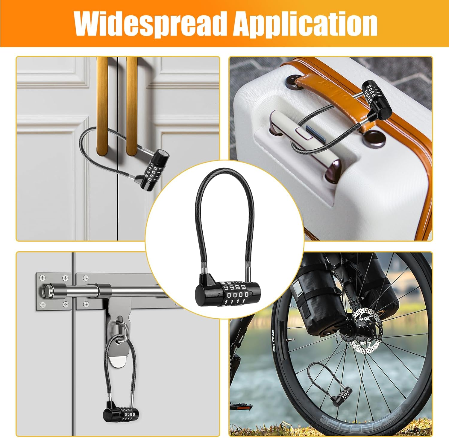 2 Pack 4 Digit Combination Padlock with Steel Cable, Resettable Weatherproof Security Lock for Gym Lockers Cabinets Gates Suitcases & Outdoor Use (Black) image number 3