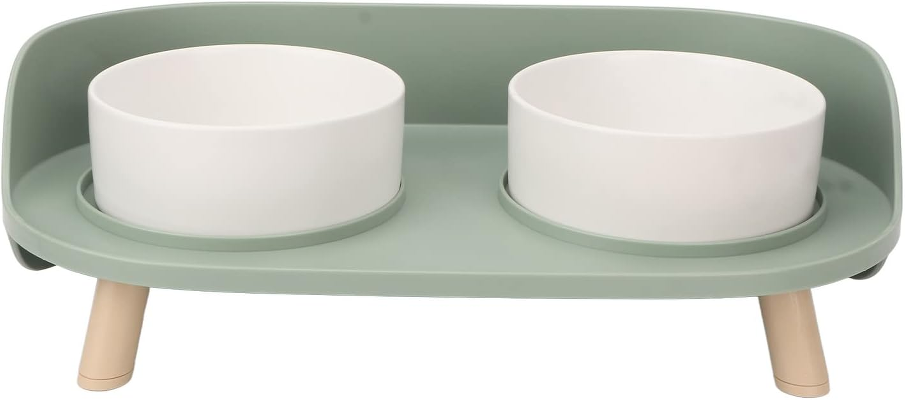Raised Puppy Dishes for Food and Water, Ceramics Cat Raised Bowls Prevent Spill Cervical Spine Protection Double Food Water Elevated Bowls for Cat Supplies White(Green)