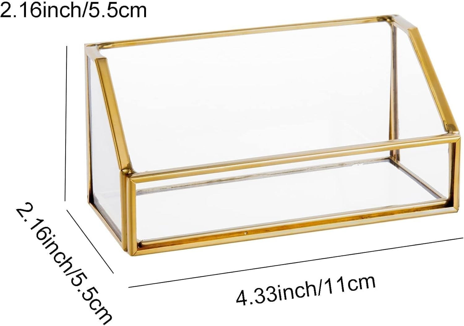 Feyarl Glass Business Card Holder Stand Gold Office Name Card Display Business Card Organizer Storage for Office Desktop Countertop (Gold)