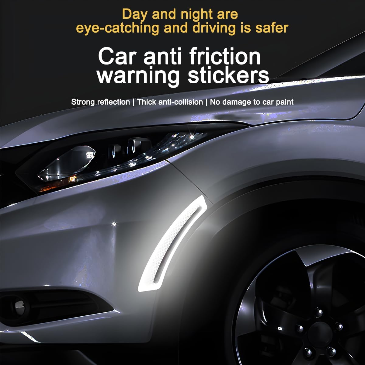 4PCS Car Wheel Eyebrow Reflective Stickers, Waterproof Anti-Scratch Auto Bumper Fender Safety Reflector Guard Strips Trim Side Marker, Vehicle Exterior Accessories, Universal Fit（White） - Red image number 3