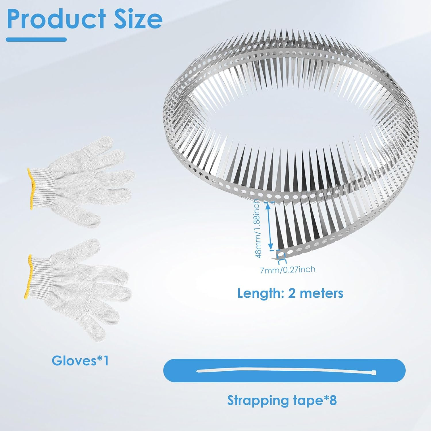 2M Bird Defender Spikes Bird Spikes with Gloves and Straps Stainless Steel Bird Deterrent Spikes Anti-Bird Nest Fence Spike No More Bird Nests and Bird Droppings for Pigeon Small Birds Squirrel image number 2