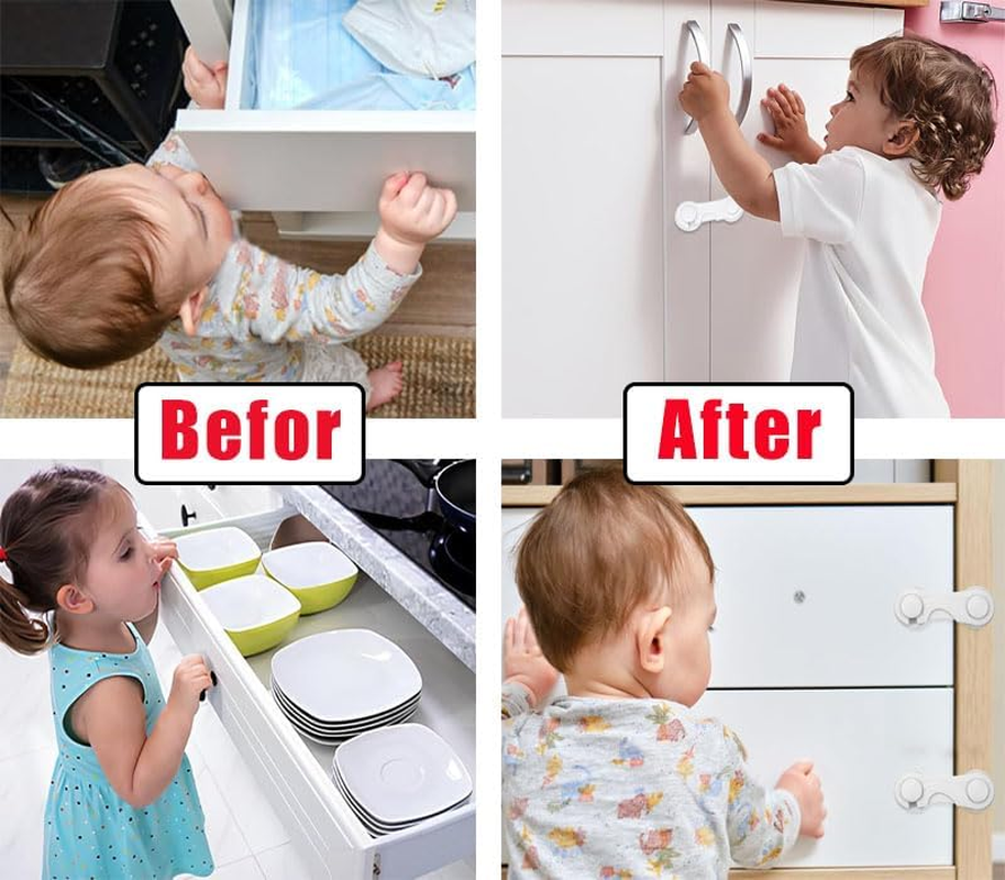 WADY 14 Pack Cabinet Locks for Babies, Child Proof Cabinet Locks, Child Safety Locks Drawer Locks Baby Proofing Baby Cabinet Safety Latches Kitchen System with Strong Adhesive Tape (White) image number 1