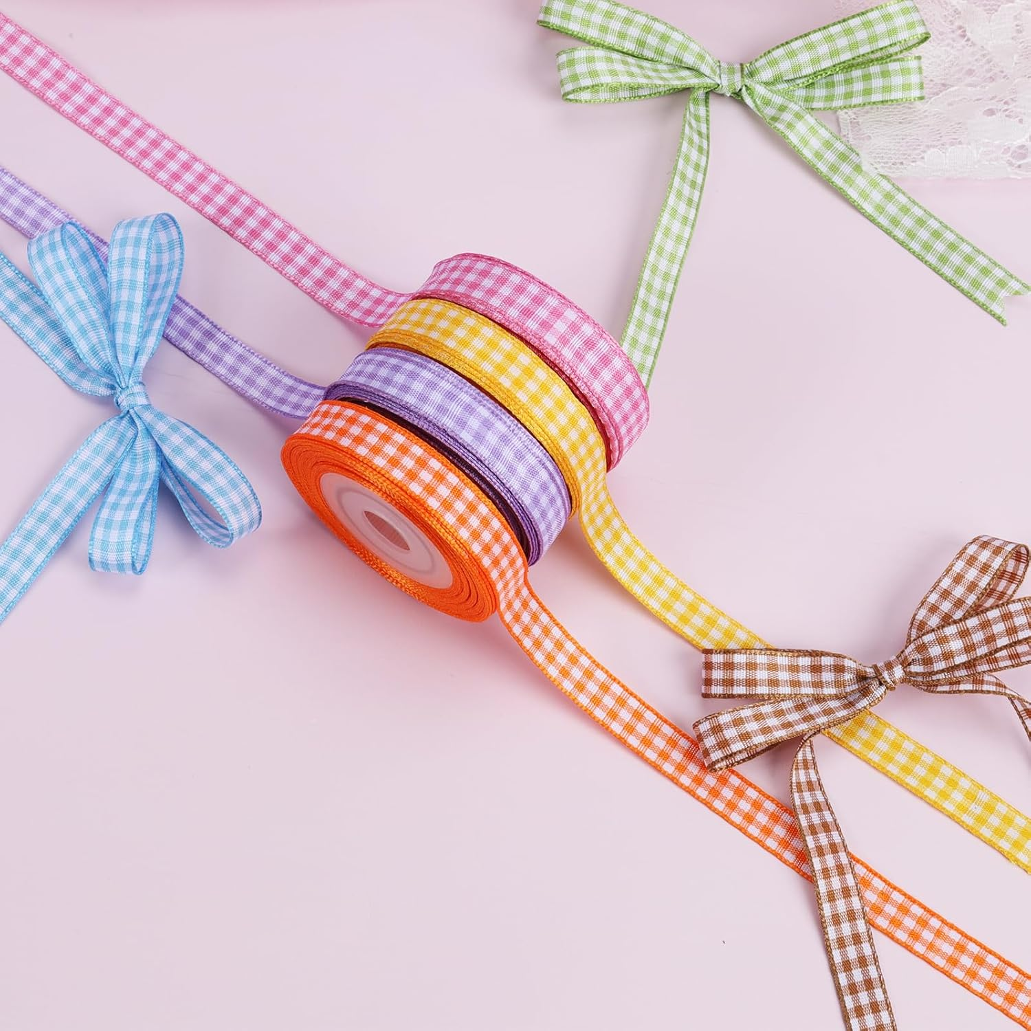 WRAPLA 10 Rolls Gingham Ribbon Set - 10Mm Wide 9M/Roll Easter Craft Ribbon for Gift Wrapping, Wedding Decorations, Hair Accessories & Aussie Florist Supplies (3/8" X10Yd) image number 5