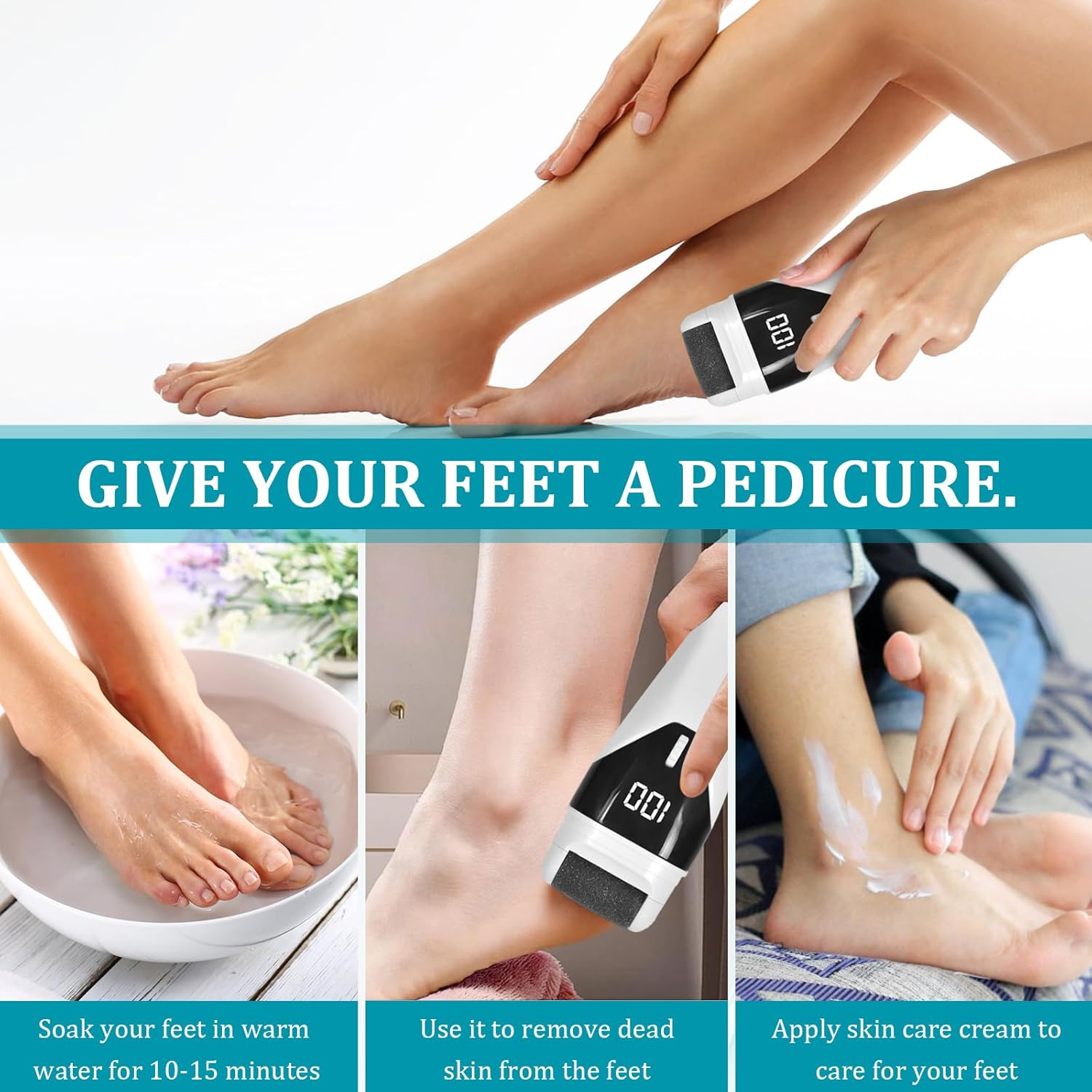 Electric Callus Remover with 3 Replacement Rollers, Callus Removal, Electric Callus Remover, Foot Care Device, Pedicure Set, Electronic Foot Care Callus File, Rasp Files for Foot Care image number 2