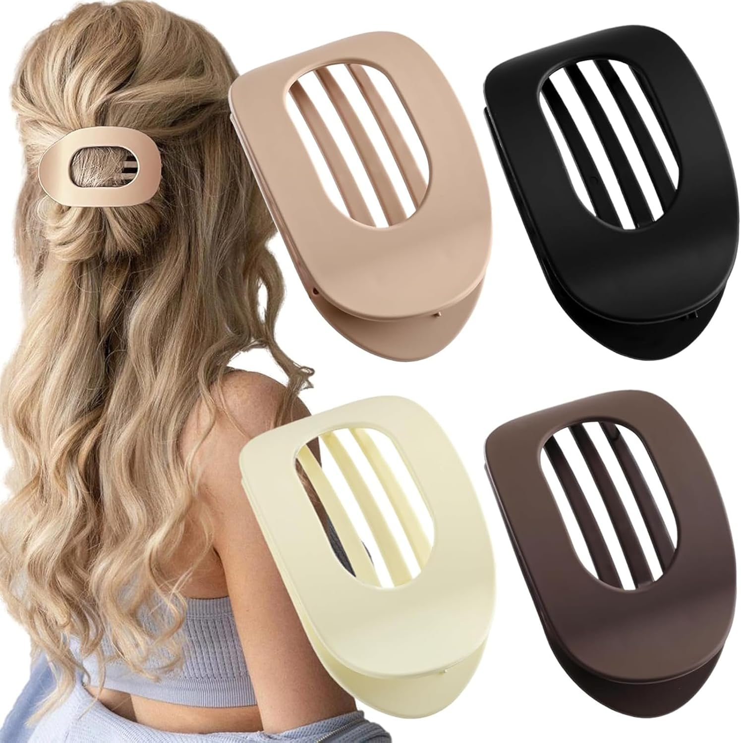 Rhoyee 4 Pack Flat Duckbill Hair Clips for Women &ndash; Non-Slip Strong Hold Hair Claw Clips with Durable Spring, Lightweight Stylish Barrettes for Thick, Thin, Long & Short Hair (4 Colors)
