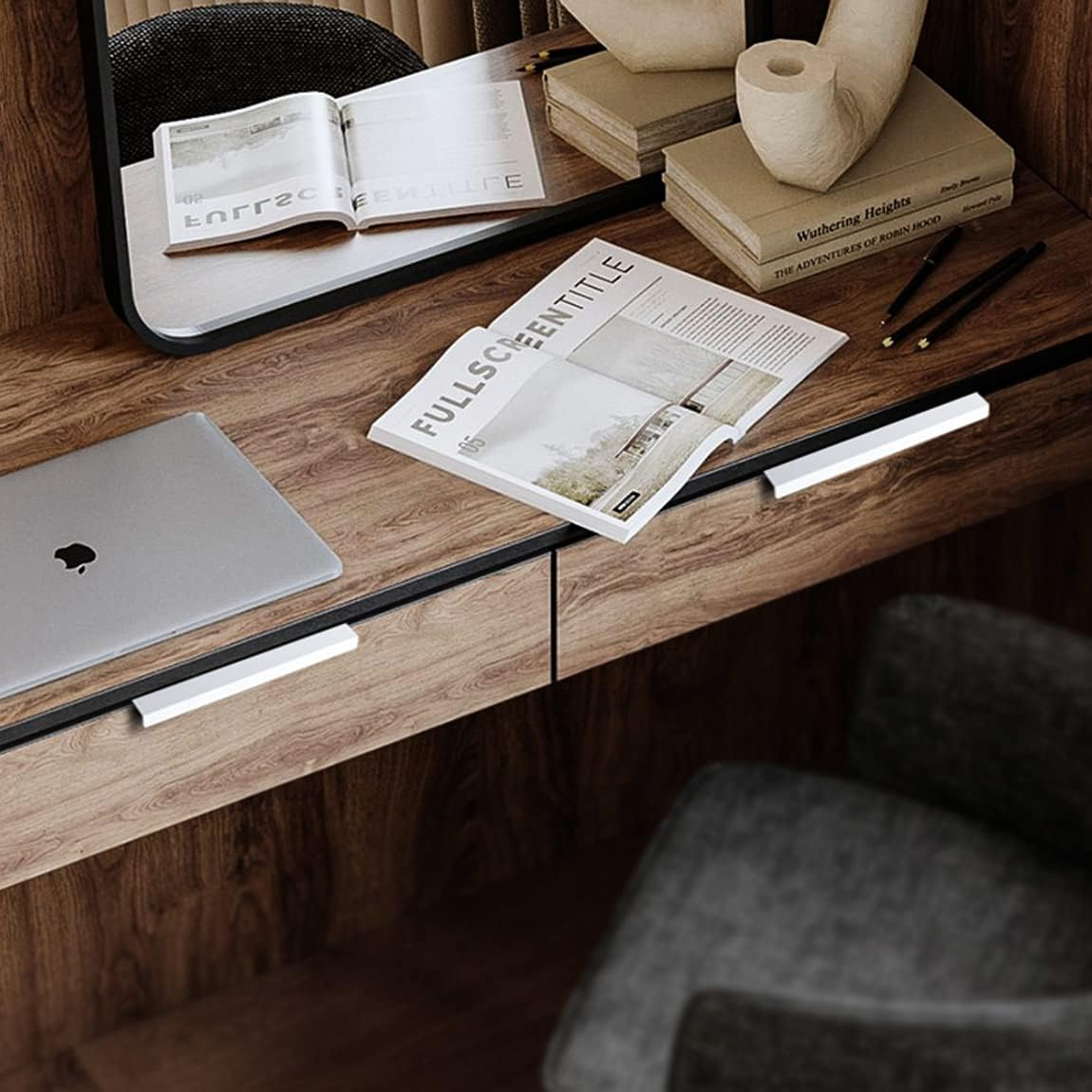 BOOLSFMAM Pack of 6 Concealed Cupboard Handles, Kitchen Handles, Door Handles, Drawer Handles, Furniture, Pure White for Wardrobe, Bedroom, Bathroom image number 3