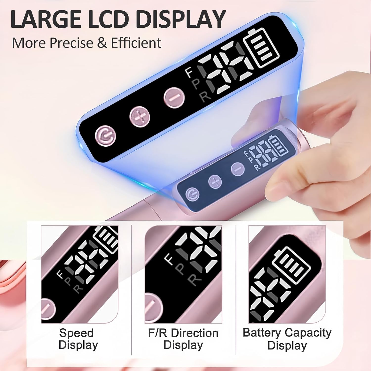 Cordless Nail Drill, Portable Nail File Efile with 12 Bits, LCD Screen & Twist Lock, 35000RPM Low Noise, Professional Nail Drill Kit for Acrylic Nails Gel Polish Manicure Pedicure Salon Quality image number 3