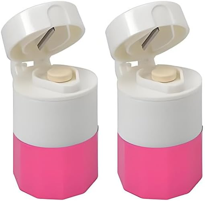 Pill Cutter,Pill Crusher Splitter Grinder,[3 in 1] Multifunction Pill Splitter for Purse Pocket to Crushes Pills, Vitamins, Tablets, Supplements-Pink 2 PCS