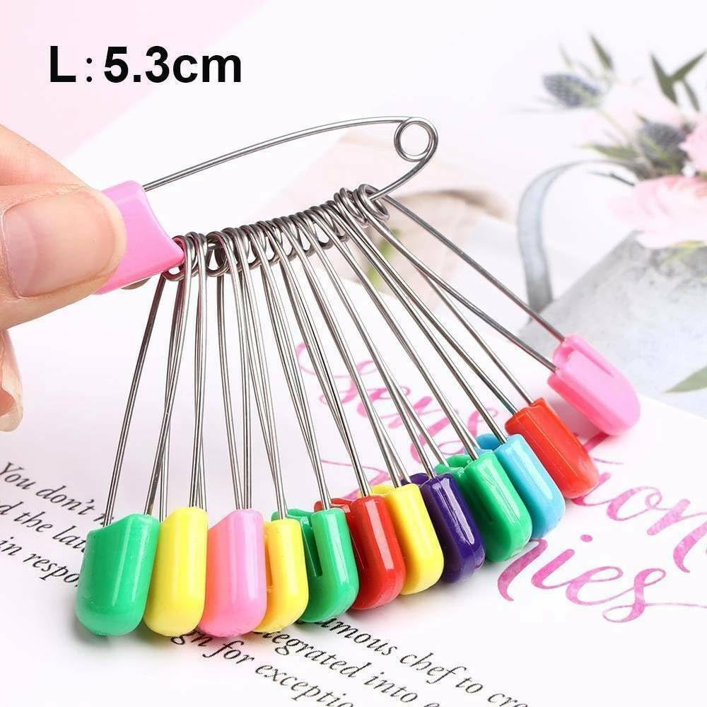 50PCS Large Assorted Colored Safety Pins with Plastic Head - Stainless Steel for Clothes, Dresses, Socks, and Gloves