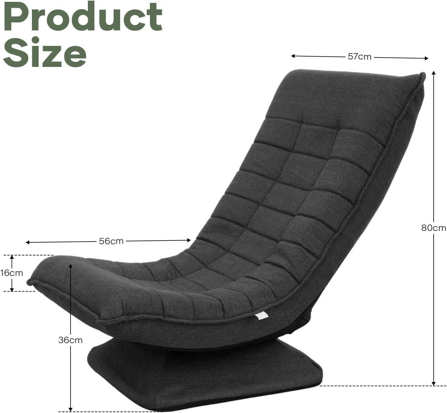 Luxsuite Swivel Floor Chair 3-Position Adjustable Folding Lazy Sofa Lounger Bed for Home & Living Room Chaise Lounge Indoor Dark Grey