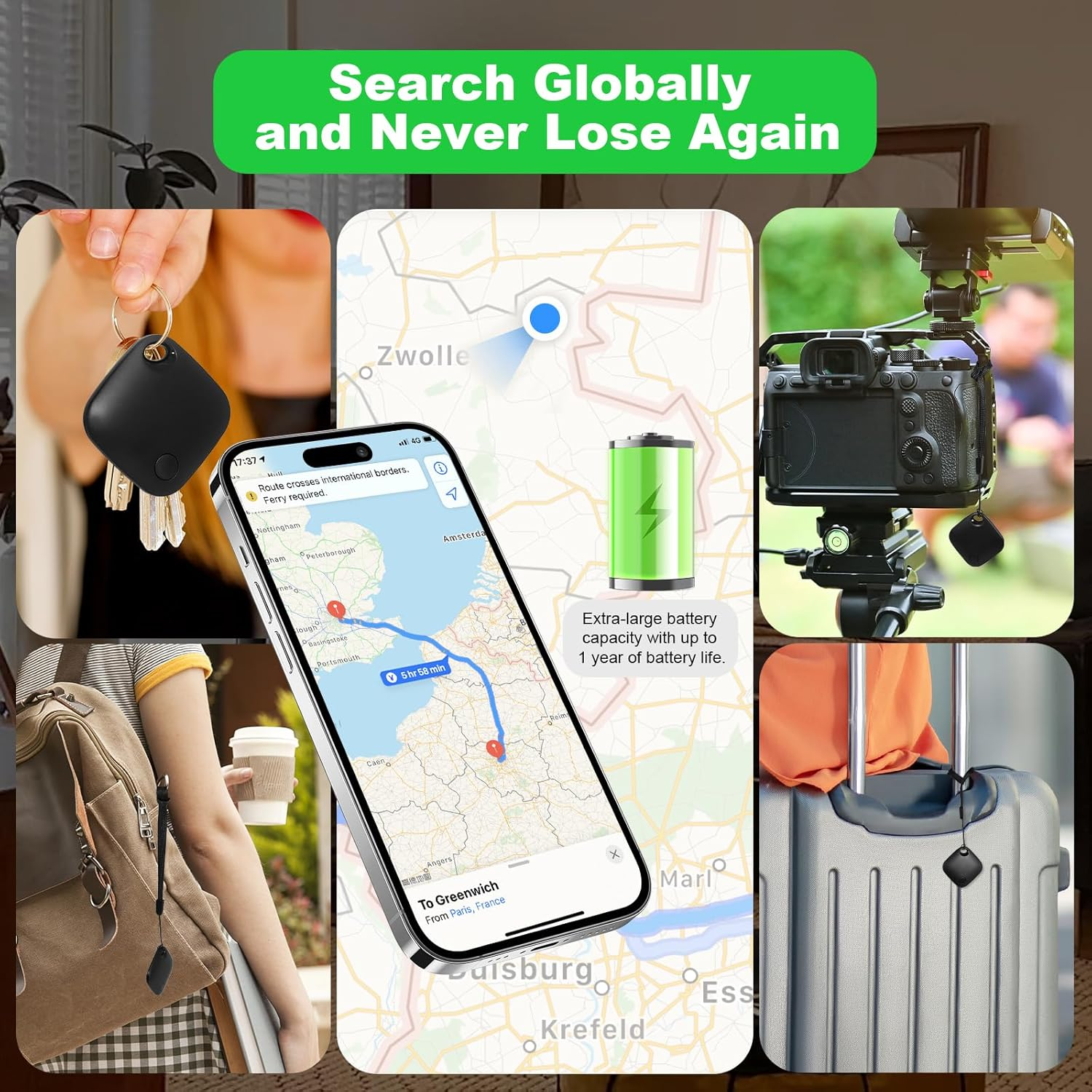 AURTEC Smart GPS Tracker for Pets, Vehicles, Keys & Luggage - Compatible with Apple Find My App (Ios Only), Real-Time Global Location Tracking, Long Battery Life, Geo-Fencing, 4 Pack image number 3