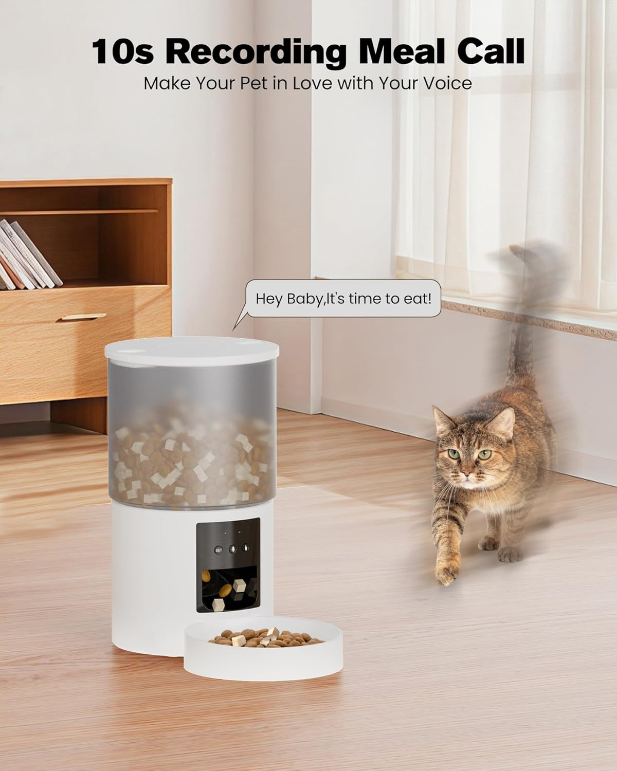 POOEKEN Automatic Cat Feeder, Wifi: 4L Capacity, Customised Schedule, App Control, Voice Interaction, White