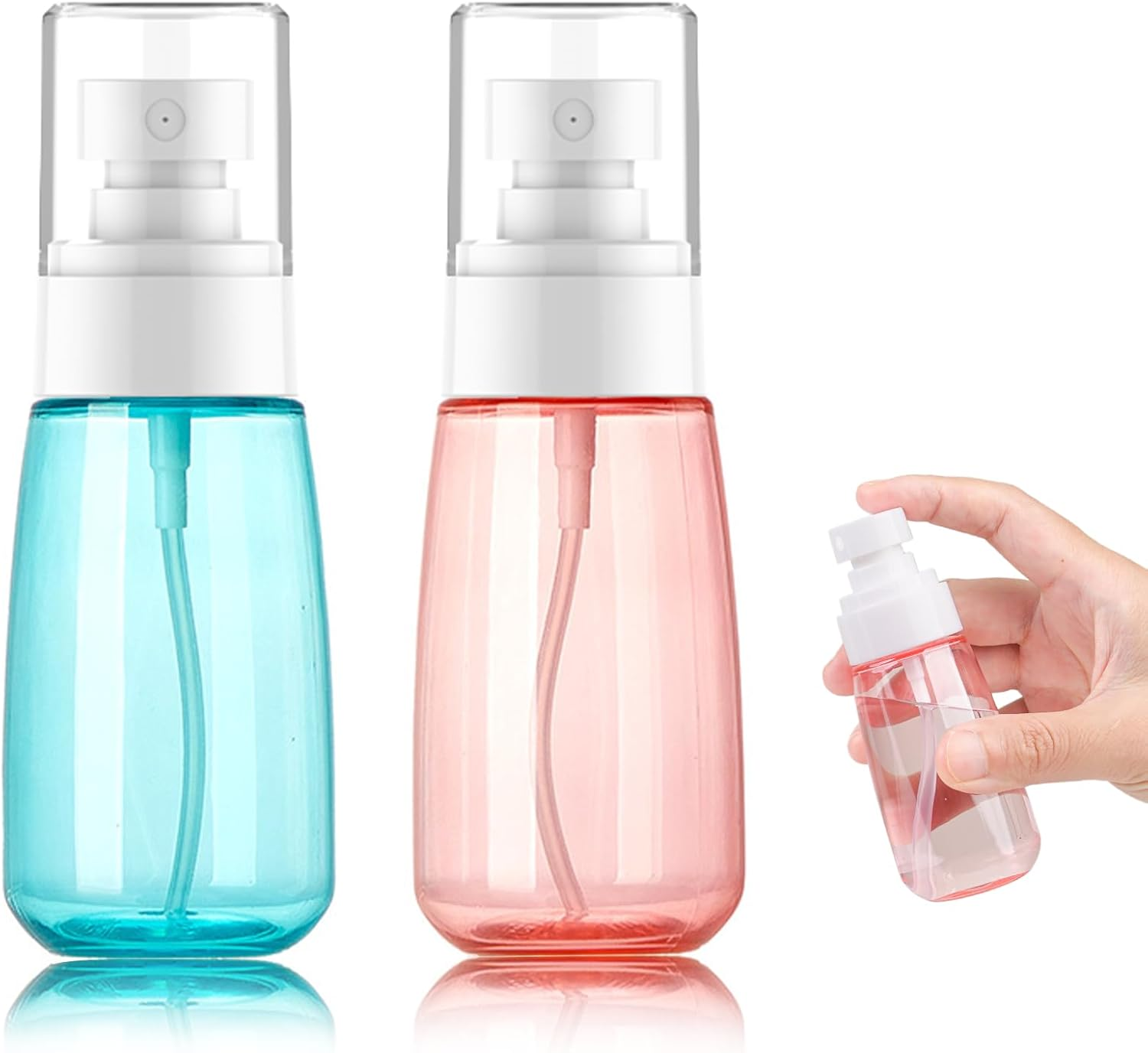 OMBRISA Small Spray Bottle, Travel Spray Bottle, Pack of 2, Fine Spray Atomiser for Essential Oils, Refillable Plastic Travel Container, Hair Spray Bottle for Perfume, Skin Care (2 Oz / 60 Ml)