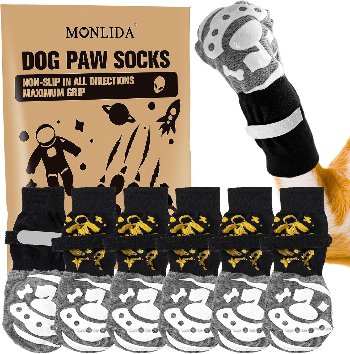 6 PCS anti Slip Dog Socks to Prevent Licking Paws,Dog Paw Protector with Double Sides Grips,Traction Control on Hardwood Floor for Puppy Small Medium Large Senior Dogs (S) image number 5